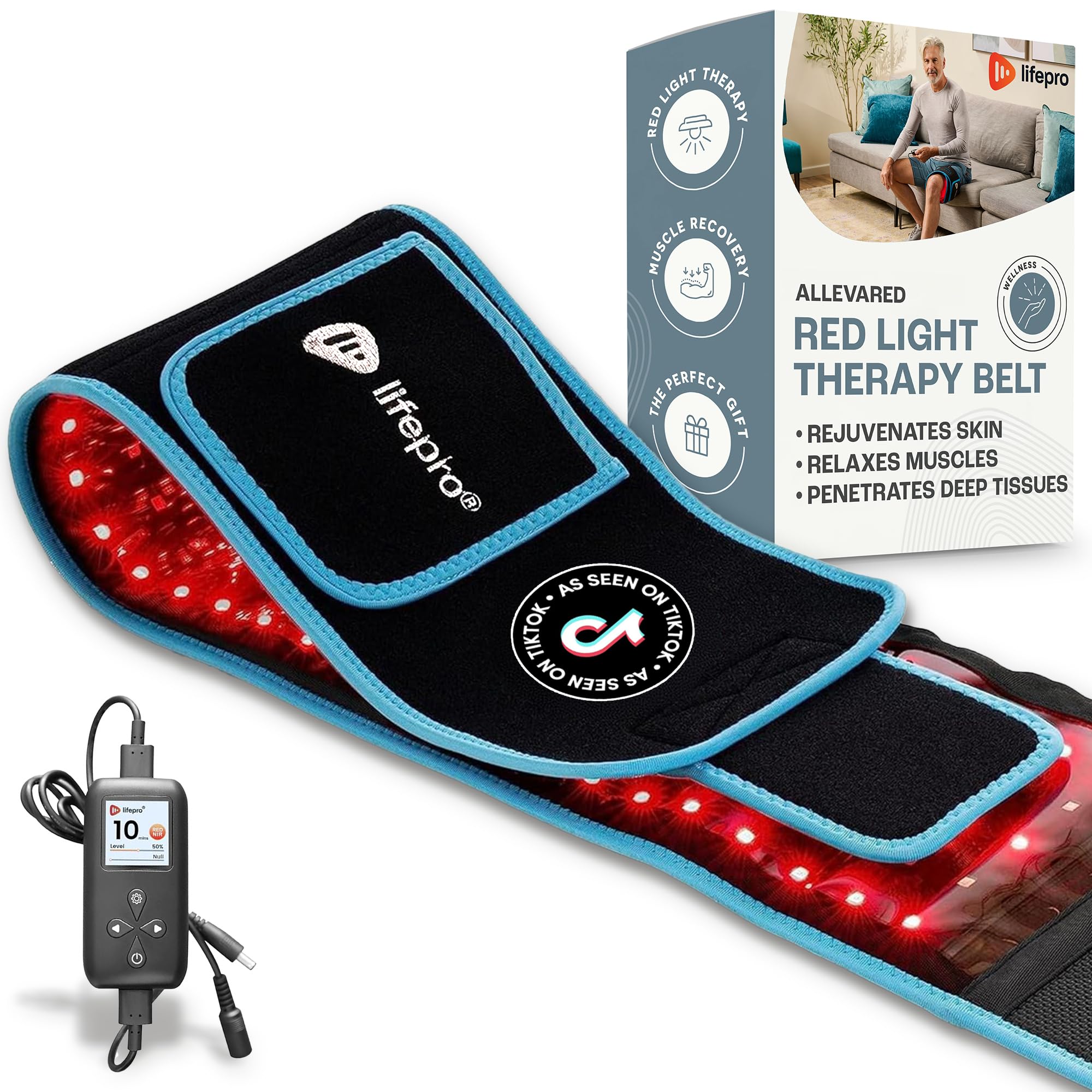 Lifepro Red Light Therapy Belt - 660nm & 850nm Near Infrared Light for Pain Relief, Muscle Recovery, Circulation Boost | Portable At-Home Therapy for Back, Joint & Muscle Pain Relief