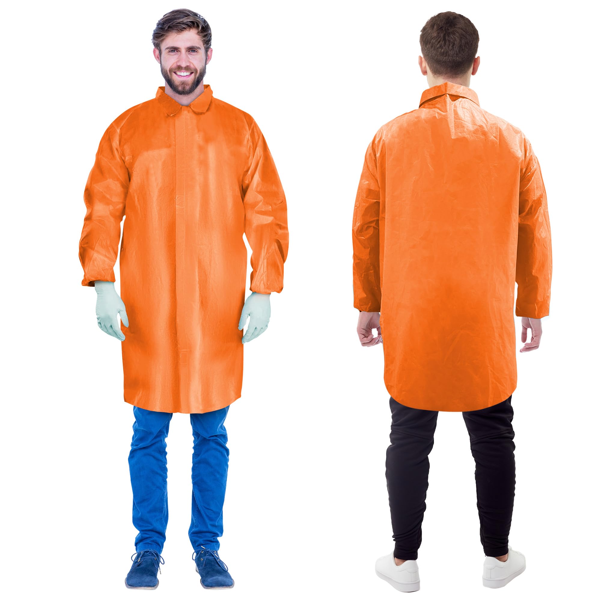ABC PACK & SUPPLY Orange Disposable Lab Coats for Adults - 3X-Large (Pack of 50) | Polyethylene Coated Polypropylene | Medical Grade | Hook & Loop Closure | No Pockets | Ideal for Laboratories, Cleanrooms & Healthcare Facilities