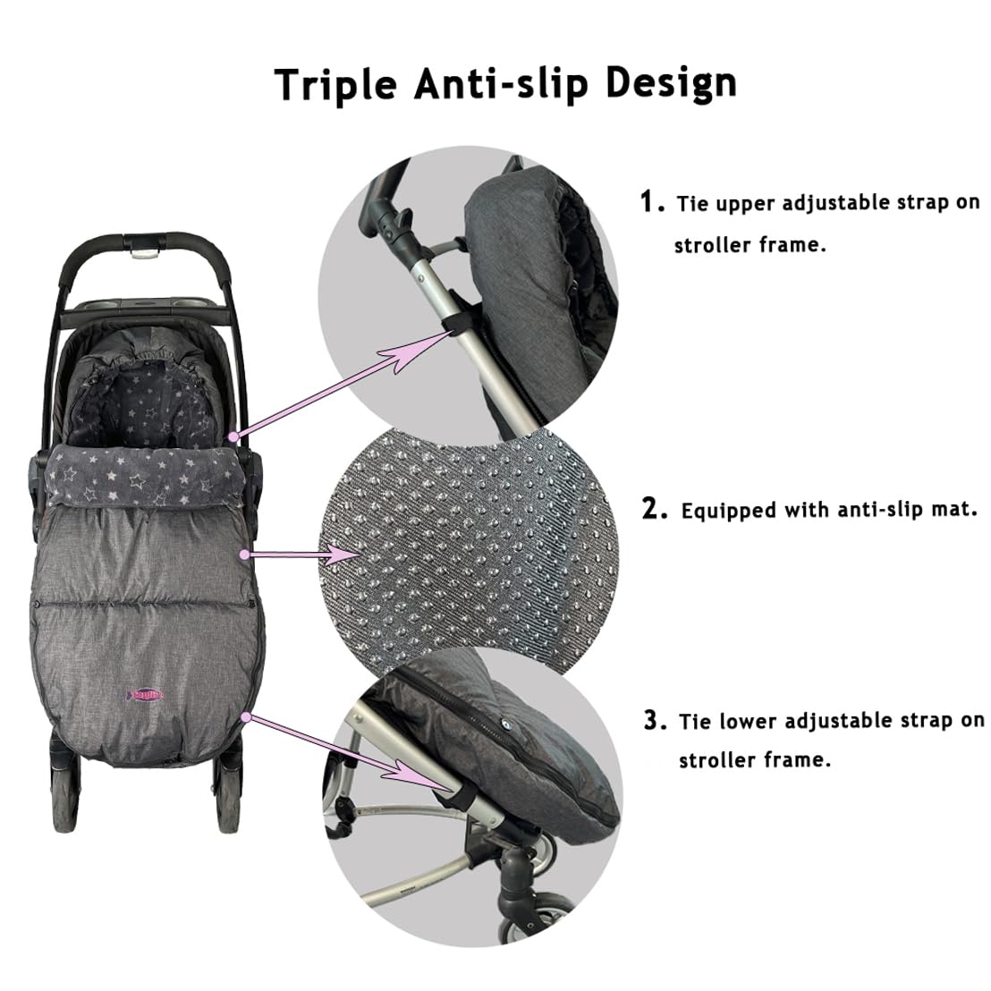 FunLife Adjustable Winter Stroller Bunting Bag for Toddlers 0-4T - Waterproof Removable Sleeping Bag with Front Height Adjustment - Perfect for Outdoor Walks, Shopping & Winter Travel