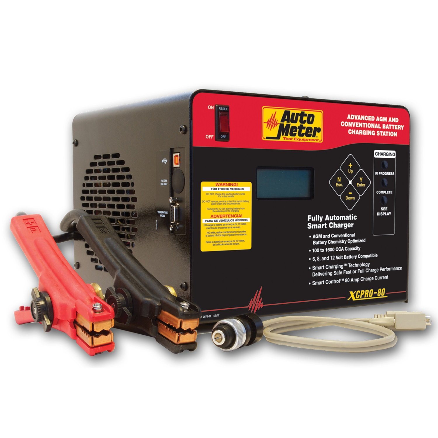 Auto Meter XCPRO-80 AGM Battery Fast Charger - 12V/24V Smart Charger for Cars, Trucks, RVs & Marine Batteries - Perfect for Home Garage, Road Trips & Emergency Charging