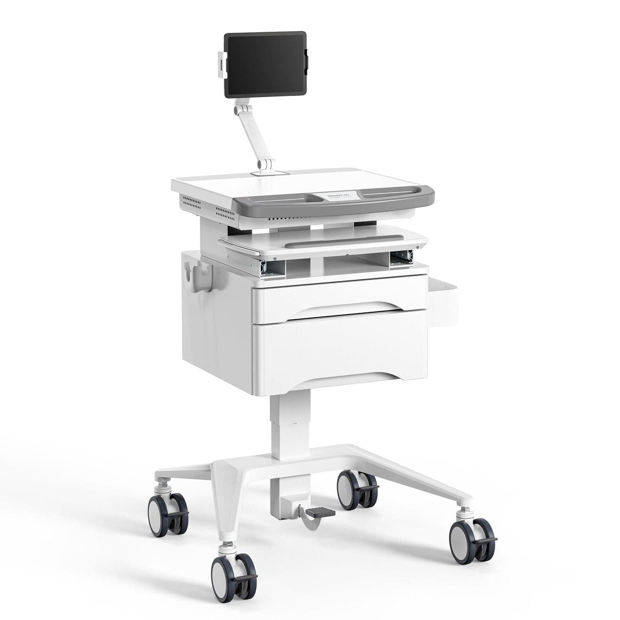 Mount It! MedHub Mobile Workstation with FREE Antimicrobial Wireless Keyboard & Mouse Combo - 7 Adjustable Height Options for Hospital, Clinic & Office Use