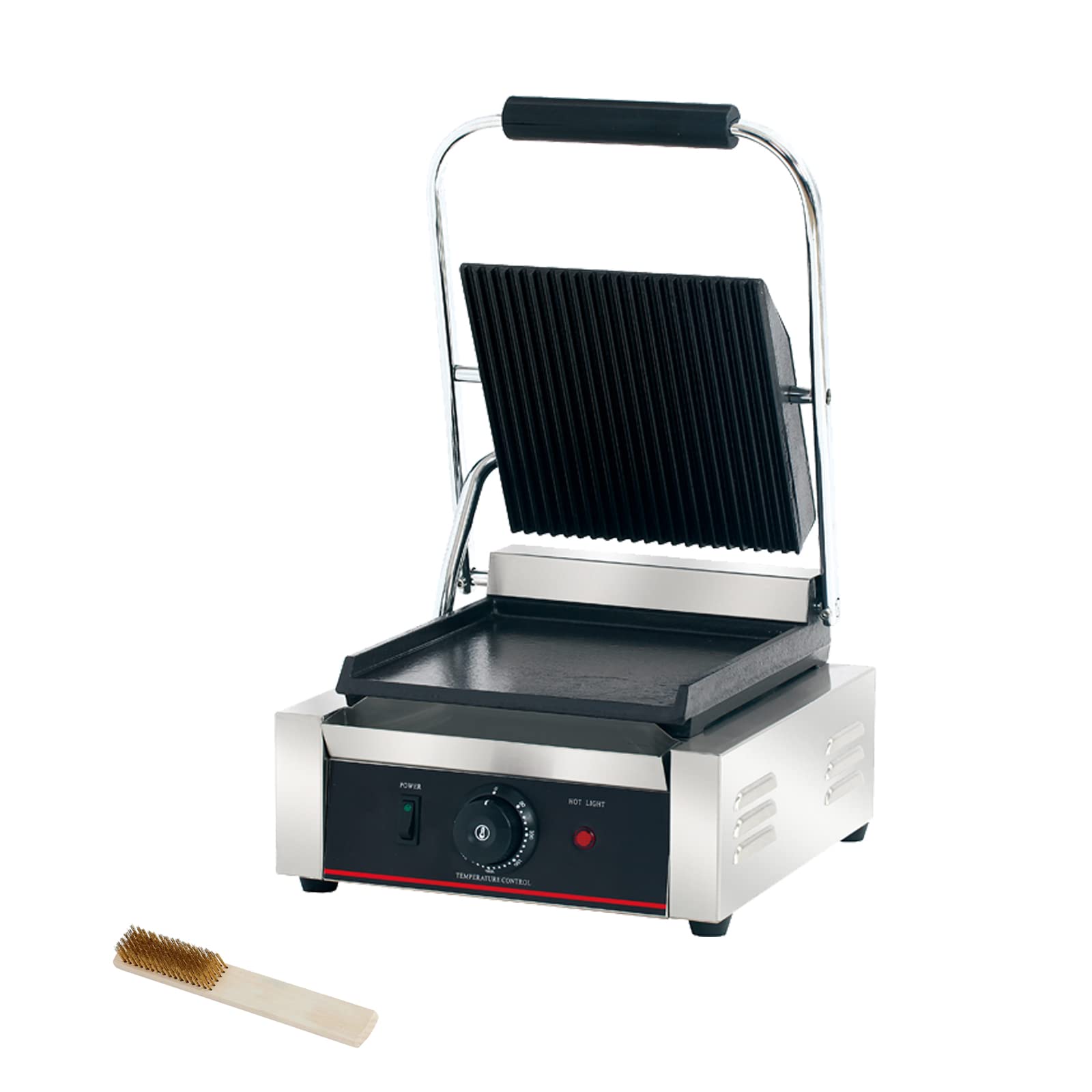 Commercial Panini Press with Grooved Grill - Electric Sandwich Maker & Contact Grill for Restaurants (Single Grooved Top & Smooth Bottom) - Perfect for Paninis, Grilled Cheese, Burgers & More