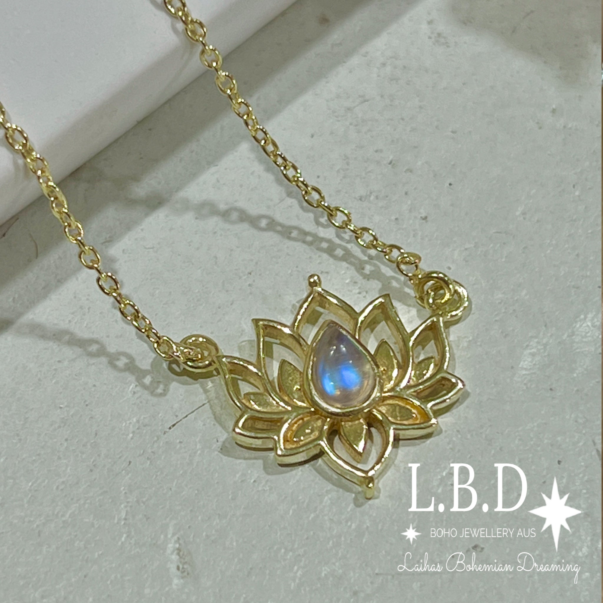 Lotus Flower Choker Necklace with Moonstone - 14K Gold Plated Boho Jewelry for Women - Perfect for Weddings, Date Nights & Spiritual Healing