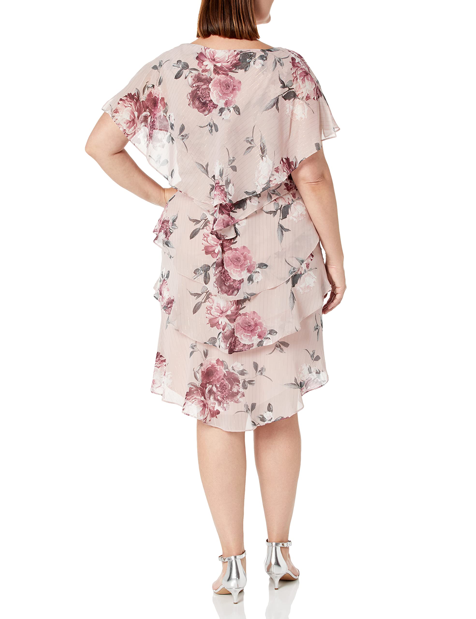 S.L. Fashions Women's Plus Size Short Sleeve Floral Print Pebble Tier Dress - Summer Casual & Party Wear for Curvy Women