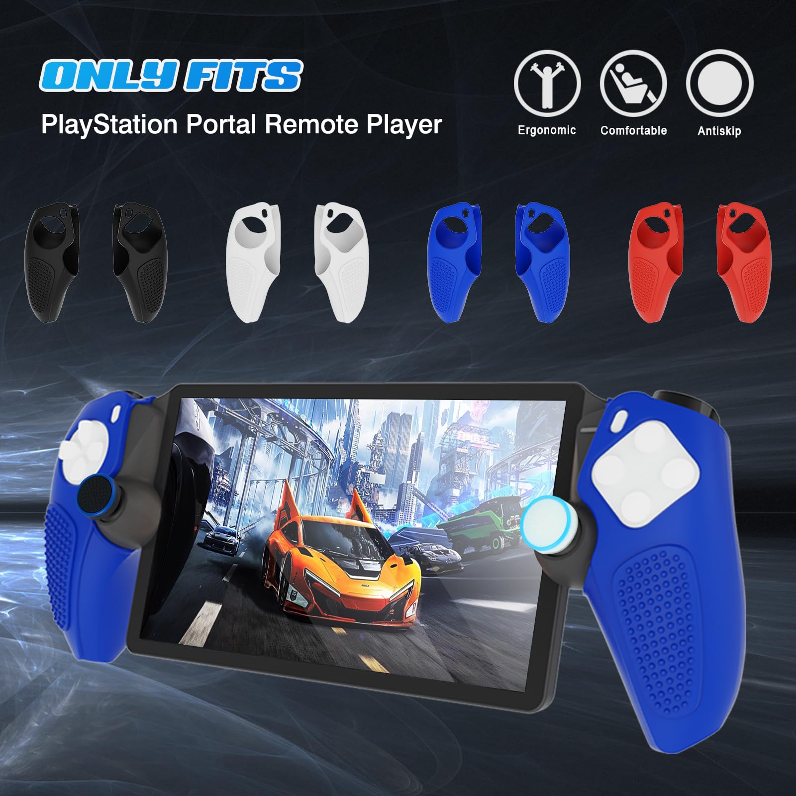 DLseego Silicone Protective Case Cover for Playstation Portal Remote Player PS5 Console - Soft Hand Grip Handle Shell Protector with 4PCS Thumb Grips Caps Accessories Kit (Blue) | Perfect for Gaming, Travel & Home Entertainment Protection