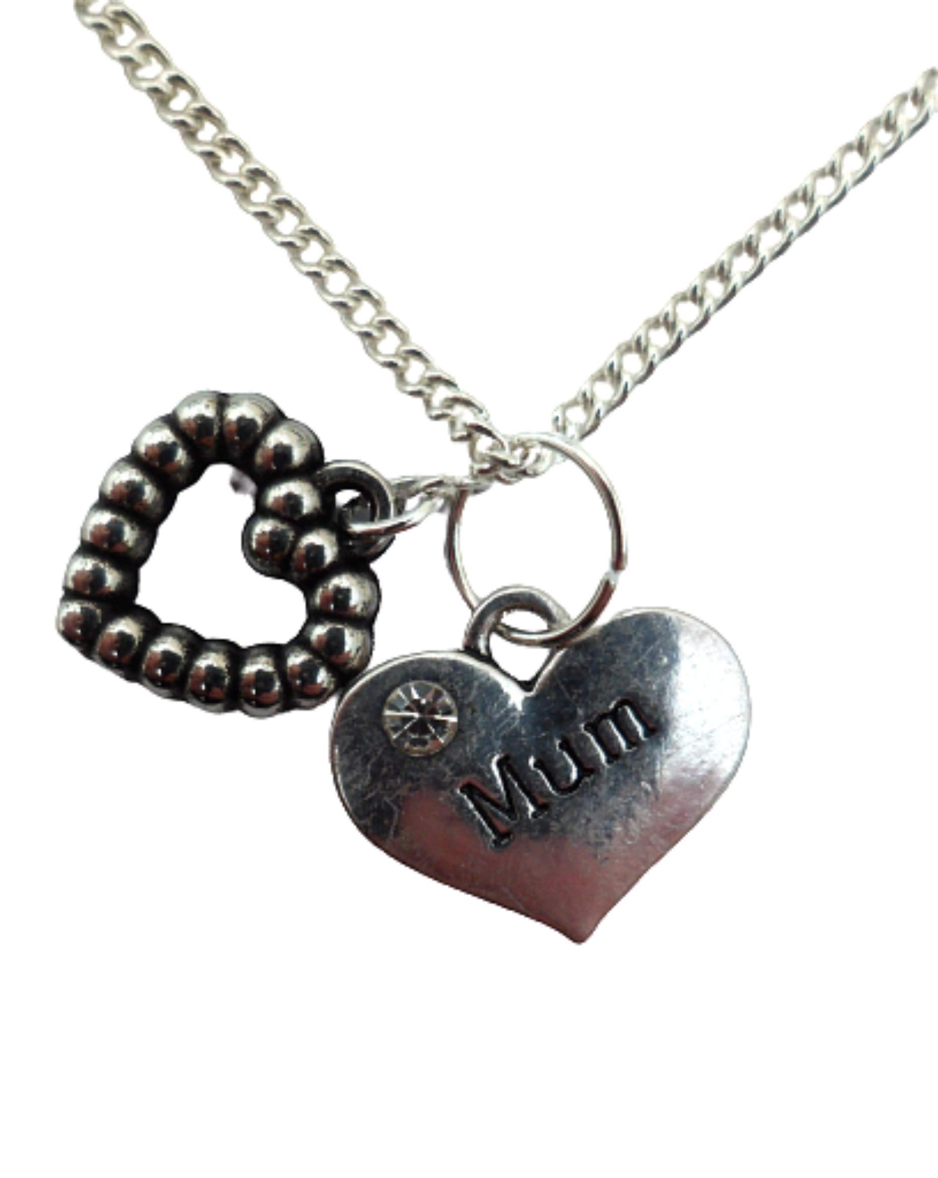 Sterling Silver Plated Heart Charm Necklace for Mom - Dainty Beaded Pendant Jewelry Gift for Women, Perfect for Mother's Day, Birthday & Anniversary
