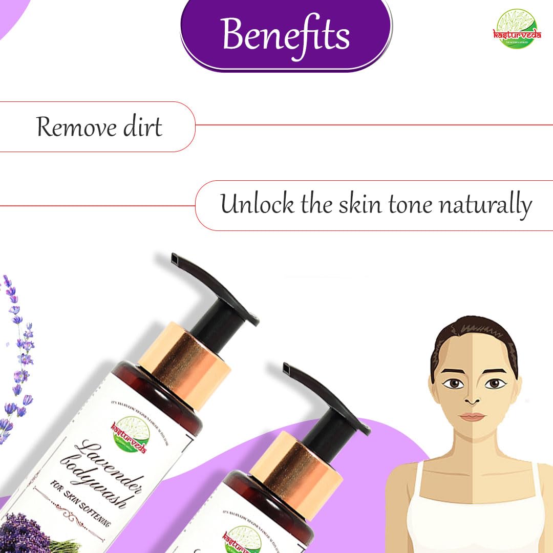 Kasturveda Lavender Body Wash & Shower Gel - Natural Hydrating Body Cleanser for Men & Women (200ml) | Relaxing Aromatherapy for Stress Relief & Better Sleep