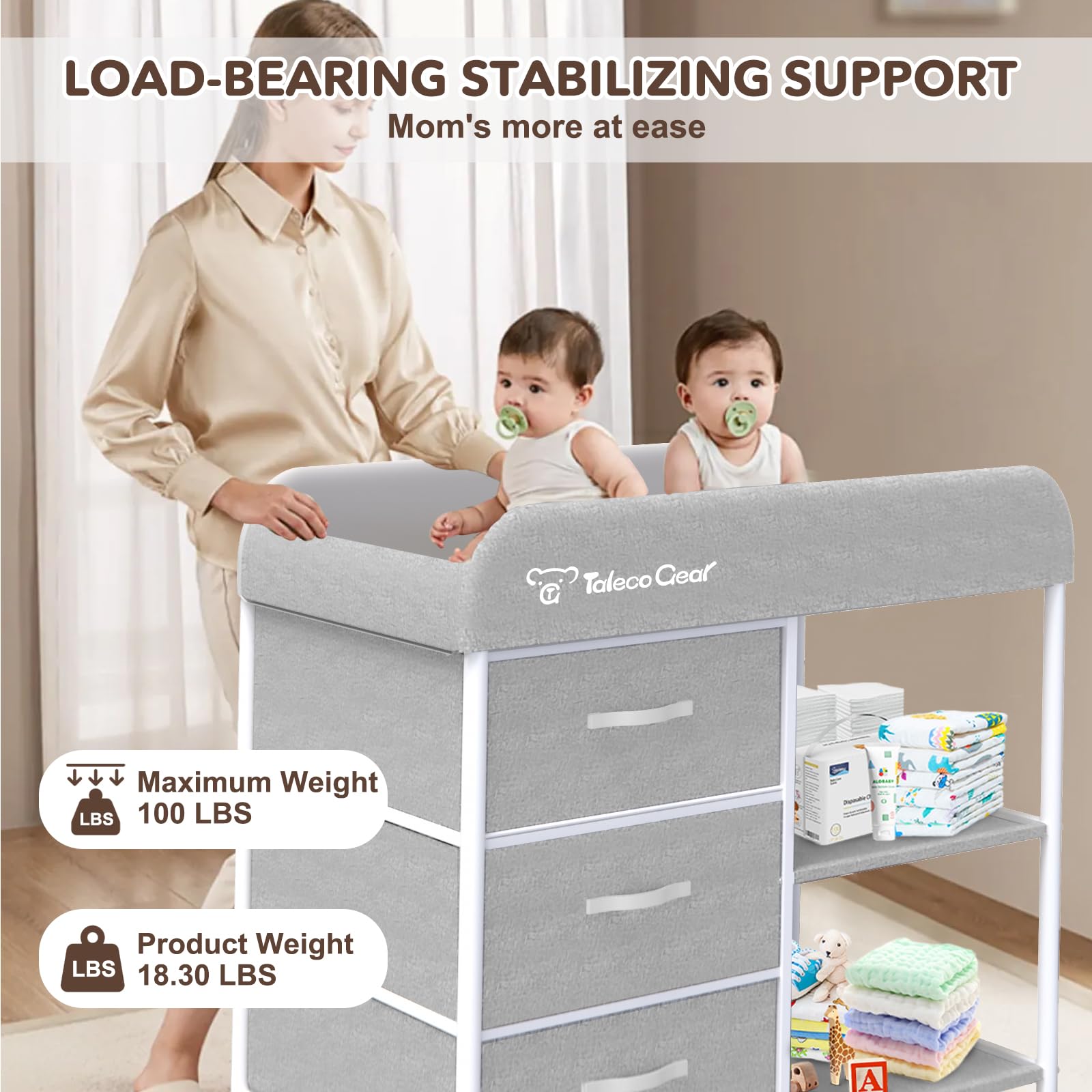 GTALECO GEAR Portable Baby Changing Table with Waterproof Pad & 3 Storage Baskets - Mobile Nursery Organizer for Newborn Essentials - Perfect for Home, Nursery, Travel & On-the-Go Diaper Changes