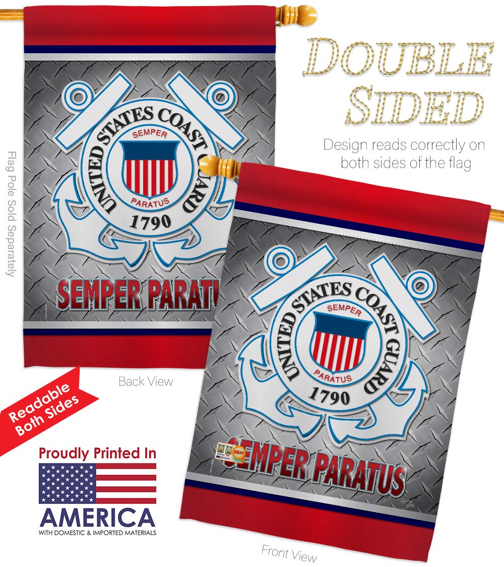 US Coast Guard Semper Paratus Garden Flag Kit - Double-Sided 28x40 Inch Military Yard Banner for Veterans, Armed Forces & Patriotic Home Decor (Made in USA) | Perfect for Memorial Day, Veterans Day & Front Yard Displays