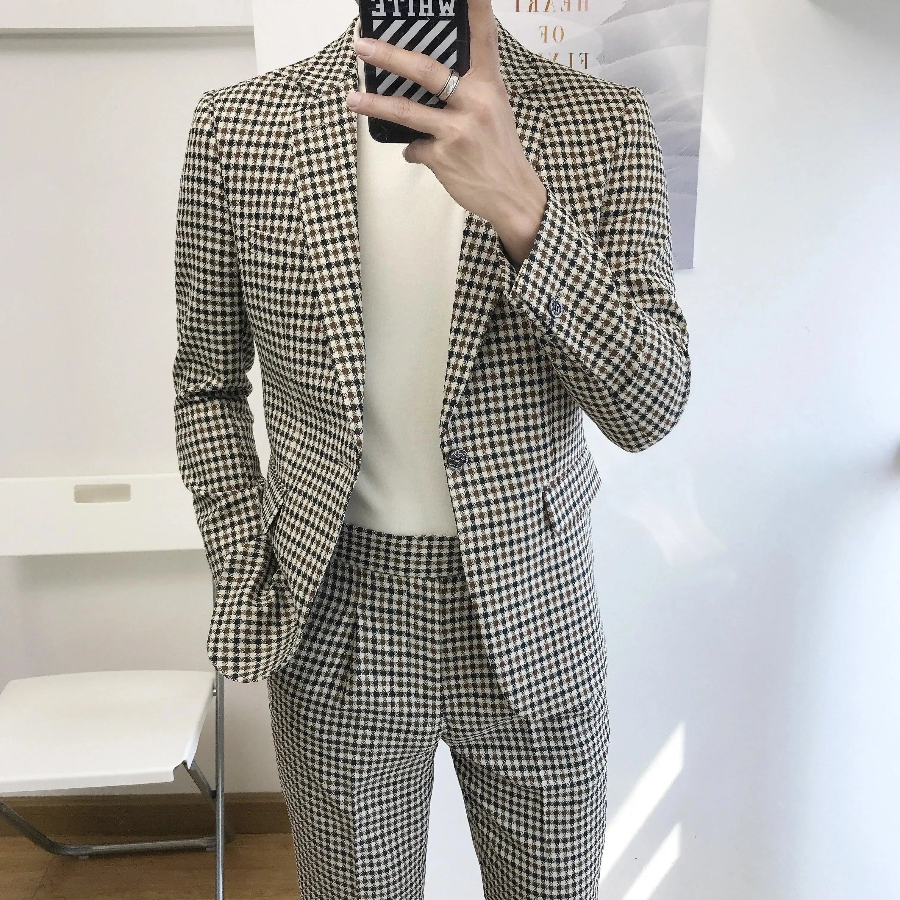 Federico Houndstooth Prom Suit for Men - Classic Black & White Checkered Tuxedo - Perfect for Prom Night, Homecoming & Formal Events