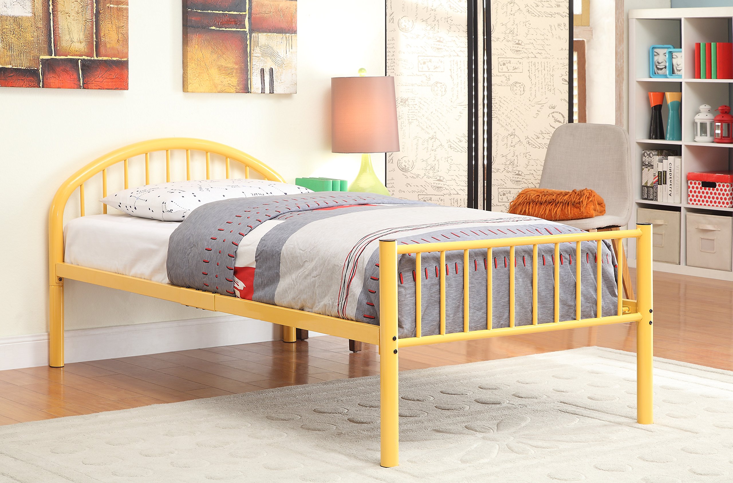 Furniture of America Tori Metal Youth Bed - Full Size Orange Metal Frame Bed for Kids & Teens | Perfect for Bedrooms, Dorms & Guest Rooms
