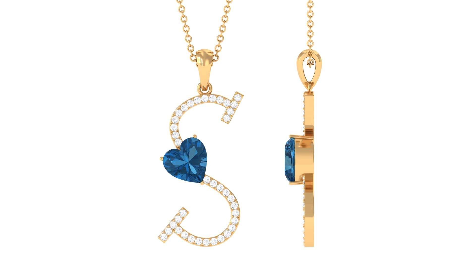 London Blue Topaz & Moissanite Initial Pendant Necklace for Women - A to Z Personalized Jewelry in 14K Solid Gold - Perfect for Birthdays, Anniversaries & Everyday Elegance