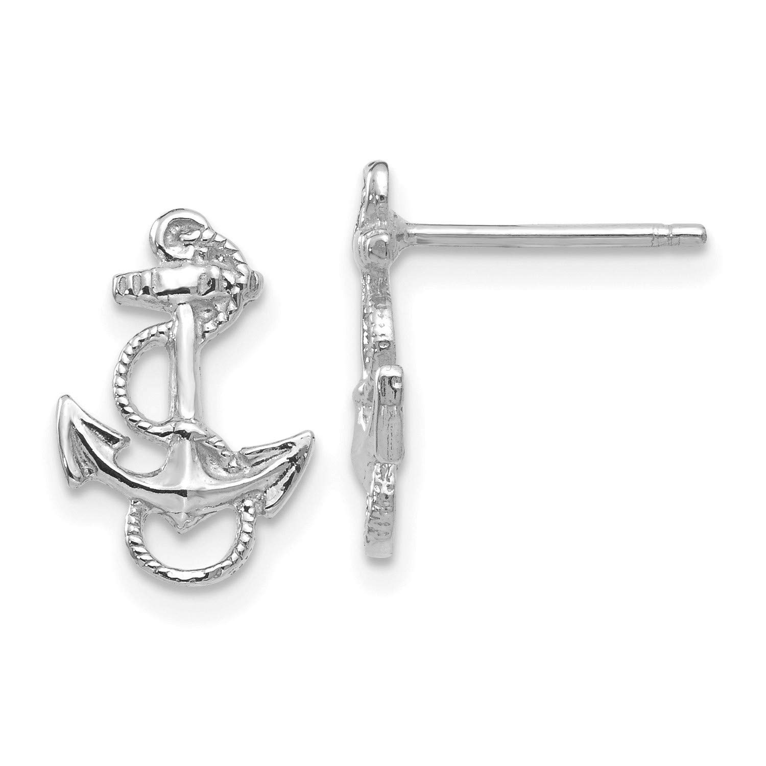 14K White Gold Anchor Rope Trim Post Earrings for Women - Nautical Jewelry for Everyday Wear & Gifts