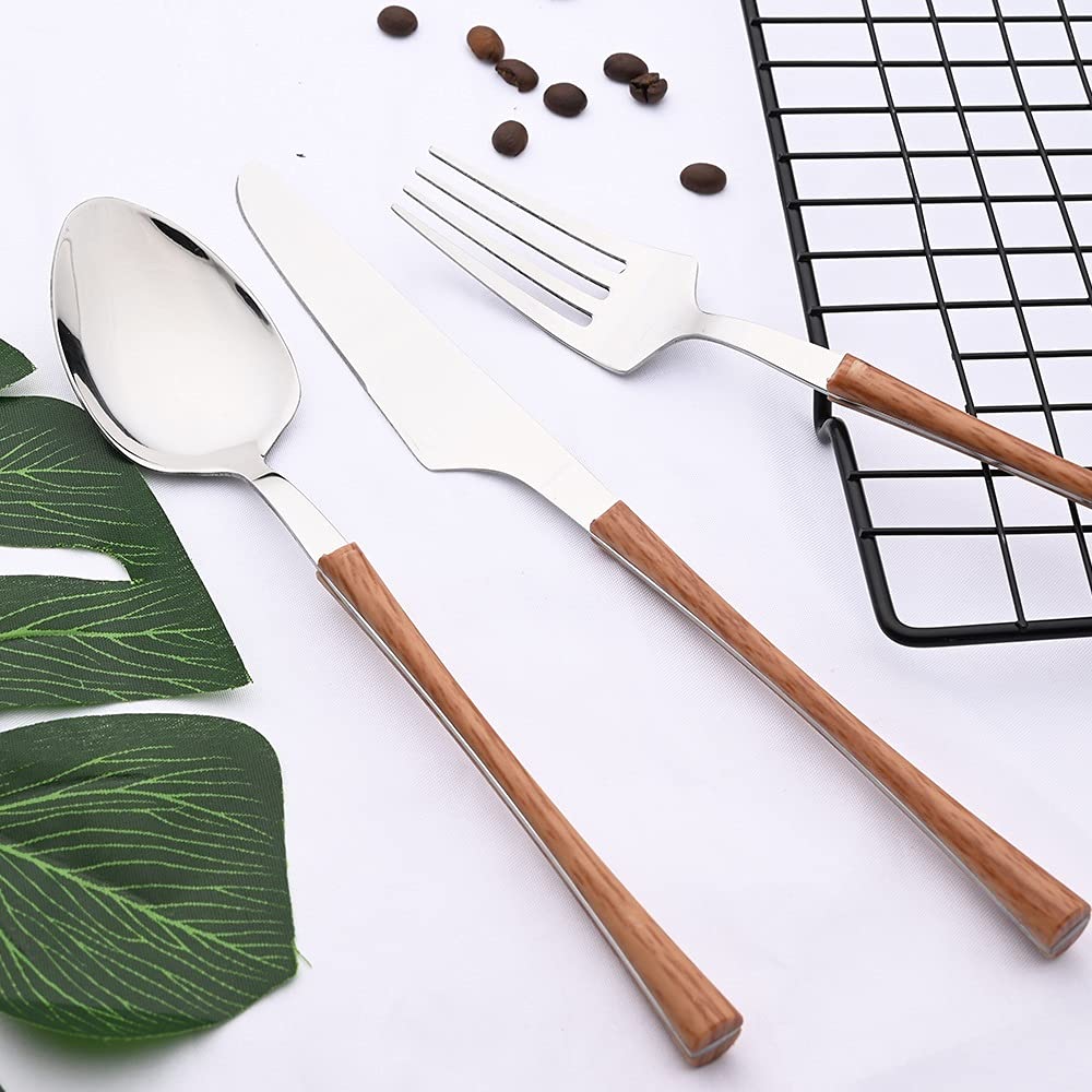 Premium Stainless Steel Flatware Set - 8-Piece Silverware Cutlery for Dining (Knife, Fork, Spoon) - Elegant Brown Gold Finish - Perfect for Dinner Parties, Restaurants & Home Use