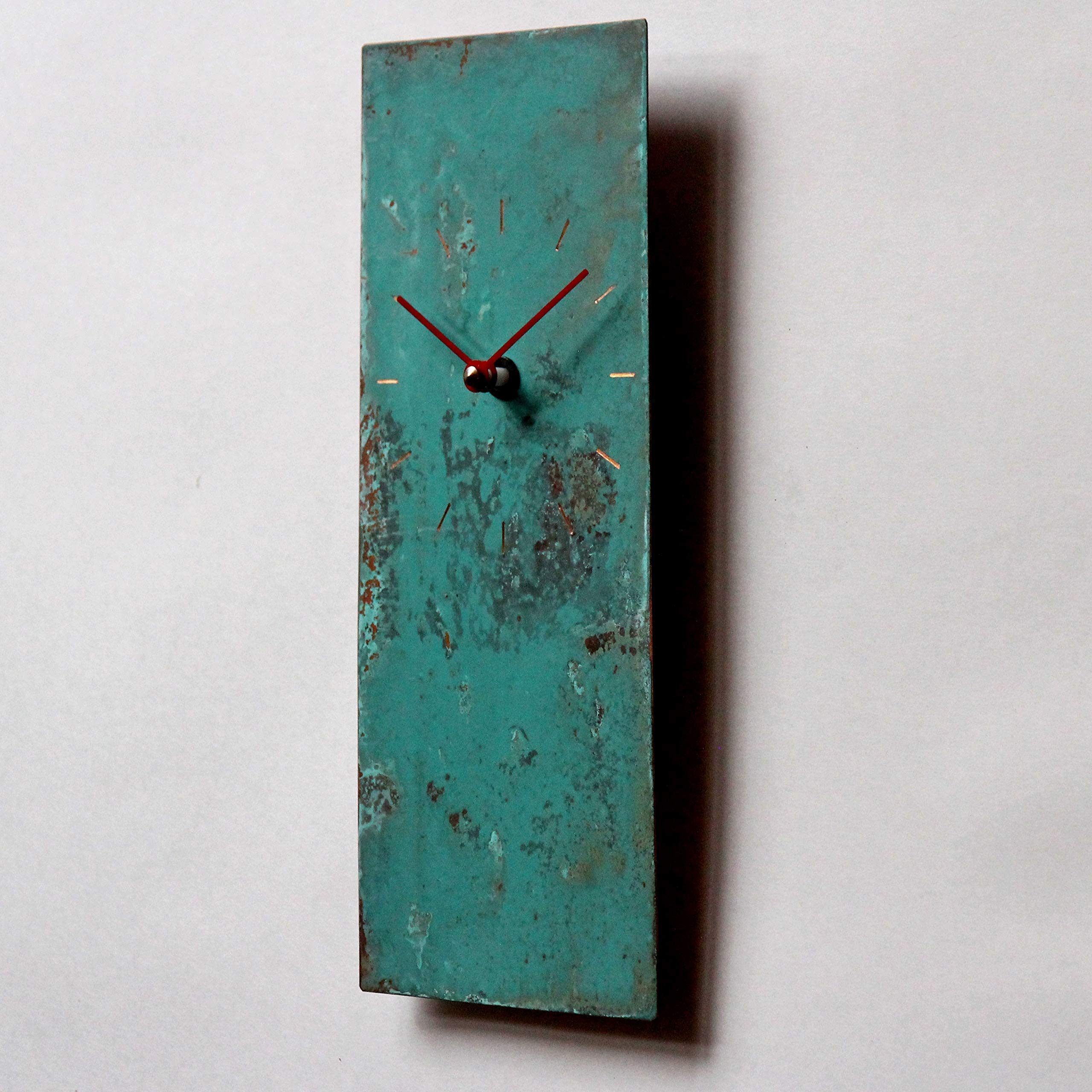 12-Inch Turquoise Copper Wall Clock - Large Silent Non-Ticking Rectangular Handmade Decor for Farmhouse, Kitchen, Living Room - Unique 7th Wedding Anniversary Gift Idea, Rustic Southwest Native American Style Home Décor