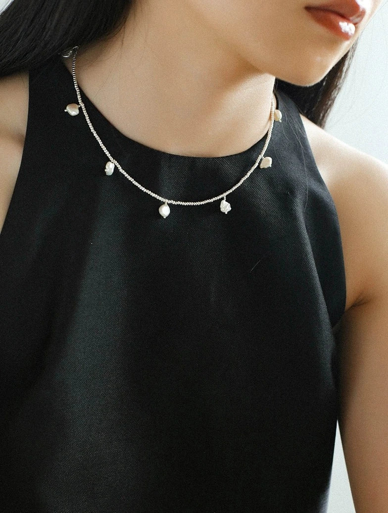 Elegant Natural Silver Beads and Pearl Pendant Necklace for Women - Handmade Jewelry Gift for Wedding, Anniversary & Special Occasions