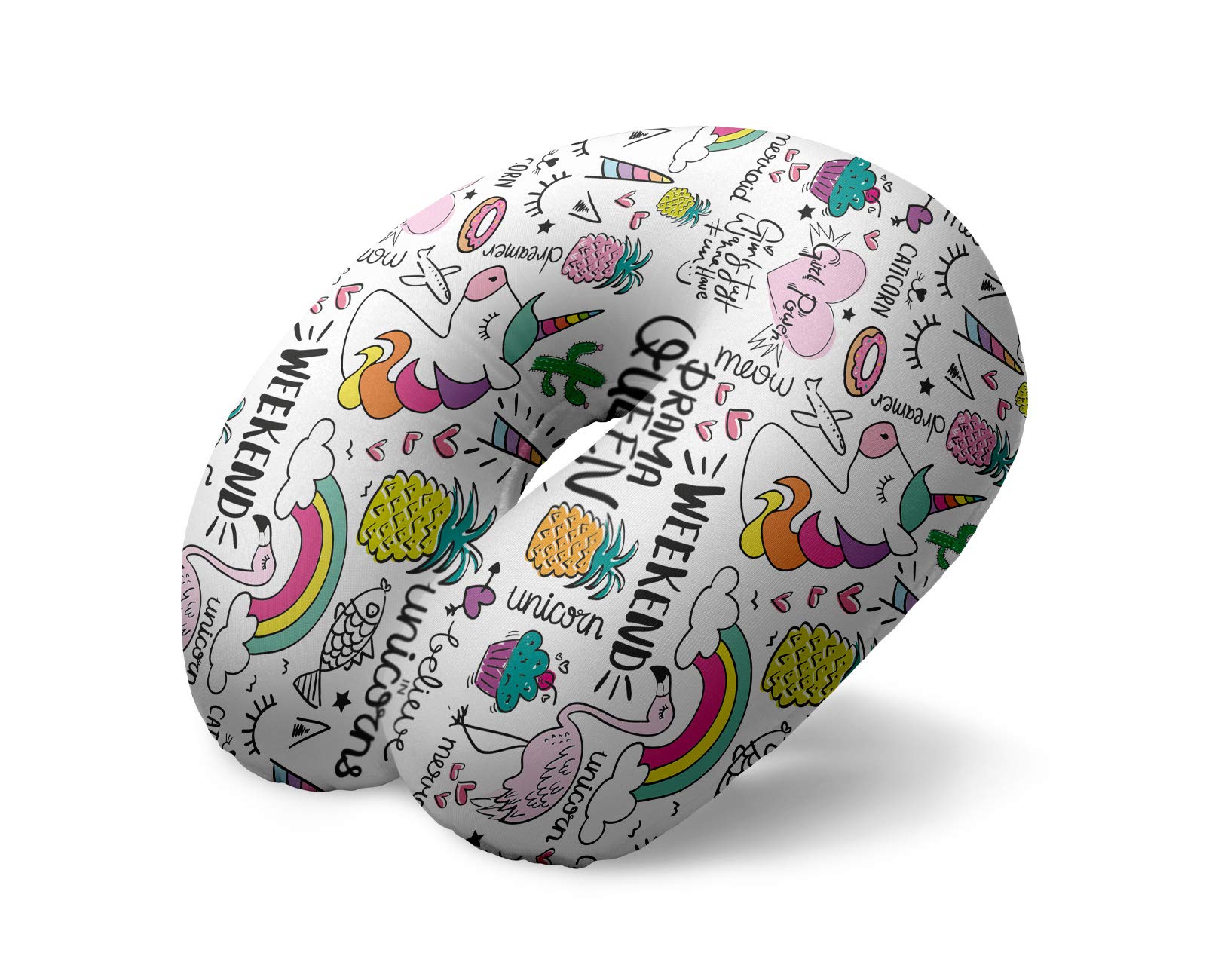 Soft Neck Travel Pillow for Cervical Support - Comfortable Unicorn Design for Airplane, Car & Office Use