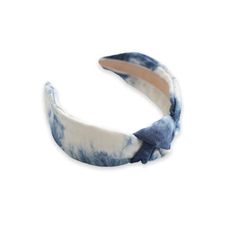 Blue and White Tie Dye Adult Knot Headband - Stylish Hair Accessory for Women, Yoga, Workouts & Everyday Fashion