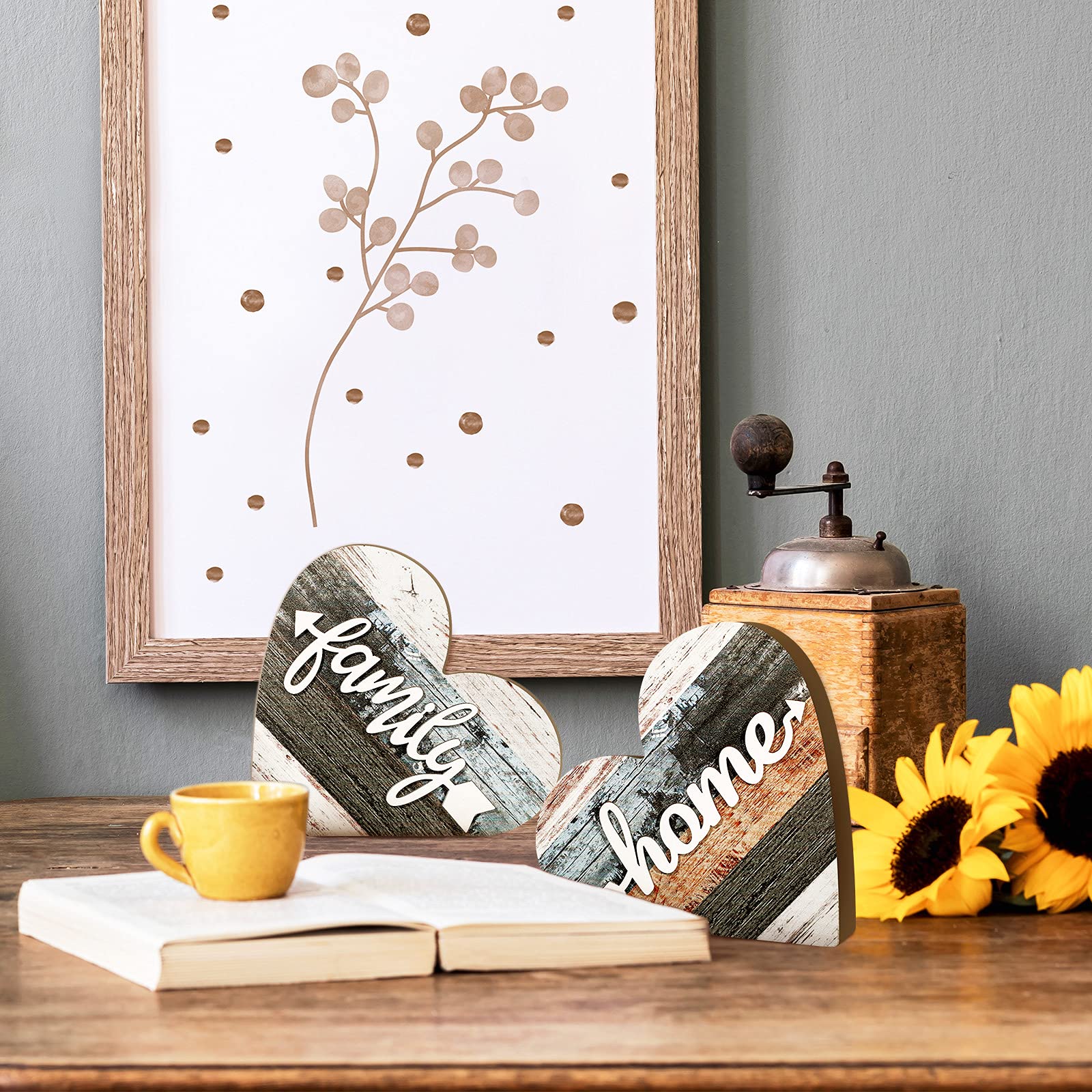 Rustic Wooden Heart Decor for Farmhouse Living Room - Valentine's Day Centerpiece & Shelf Decoration