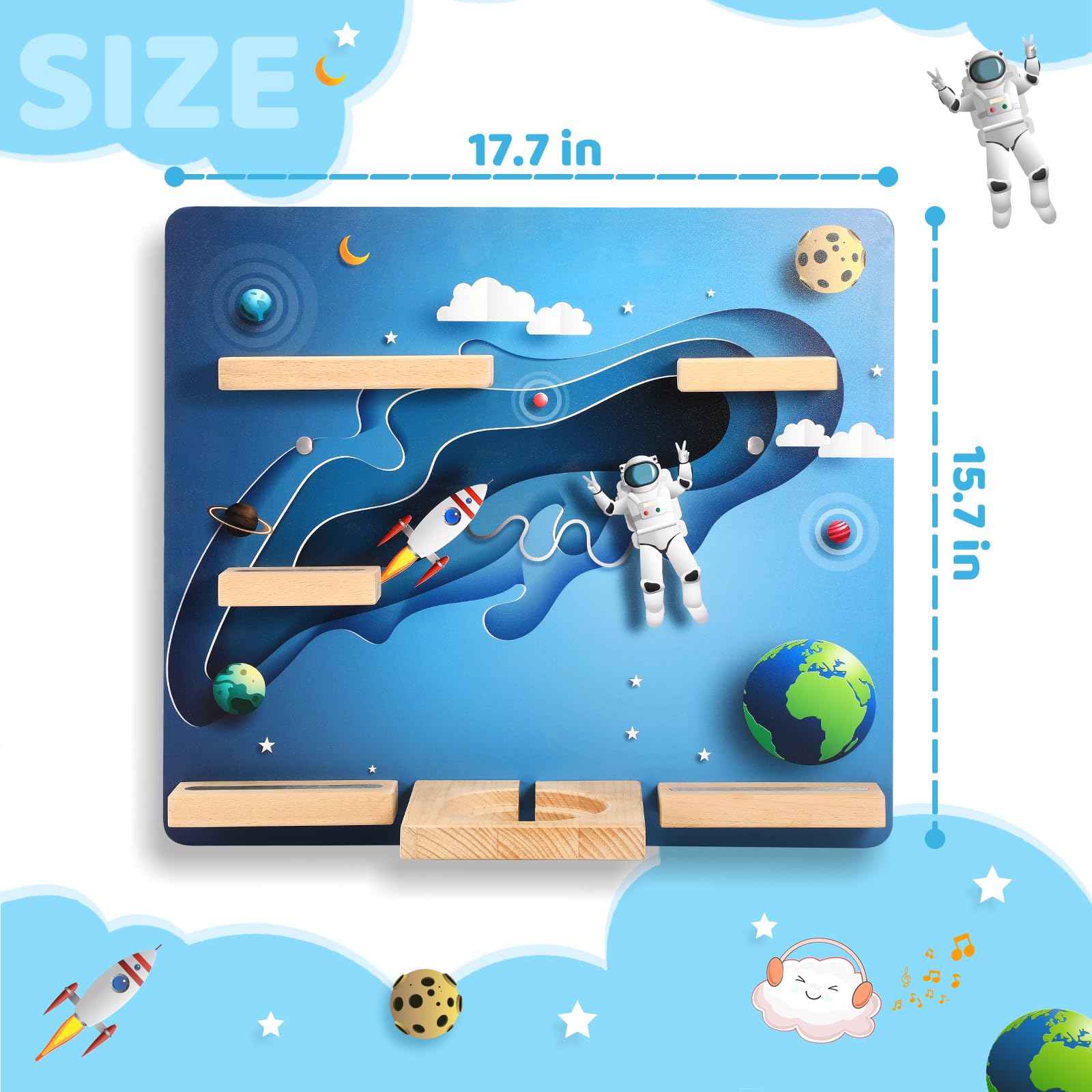 OUKNAK Floating Shelf for Toniebox - Wall Mount Magnetic Wooden Shelf with Carrying Case - Compatible with Tonie Audio Player & Figures - Perfect for Kids Room, Nursery Decor (Astronaut Theme) - Great for Organizing Toys & Displaying Collectibles