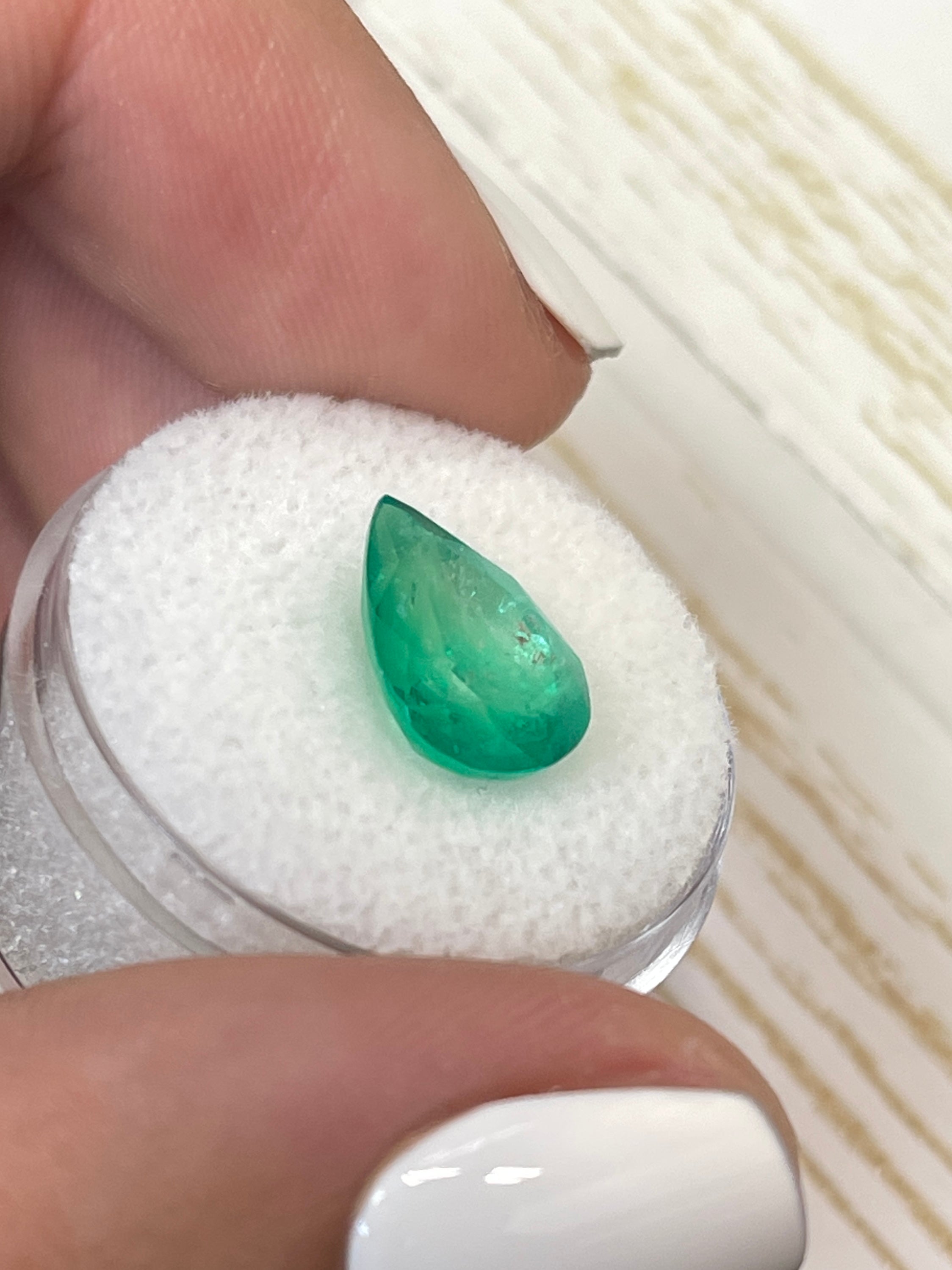 4.0 Carat 13x9mm Yellowish Green Natural Loose Colombian Emerald Pear Cut Gemstone for Jewelry Making, Engagement Rings & Fine Collections
