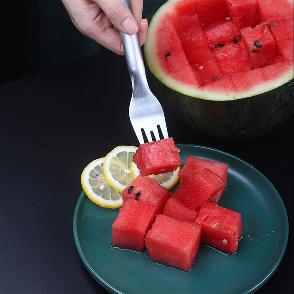 2-Pack Stainless Steel Watermelon Slicer & Fork - 2-in-1 Watermelon Cutting Tool for Summer BBQs, Family Parties, Camping & Outdoor Picnics - Easy Fruit Slicing Knife for Watermelons, Melons & Large Fruits