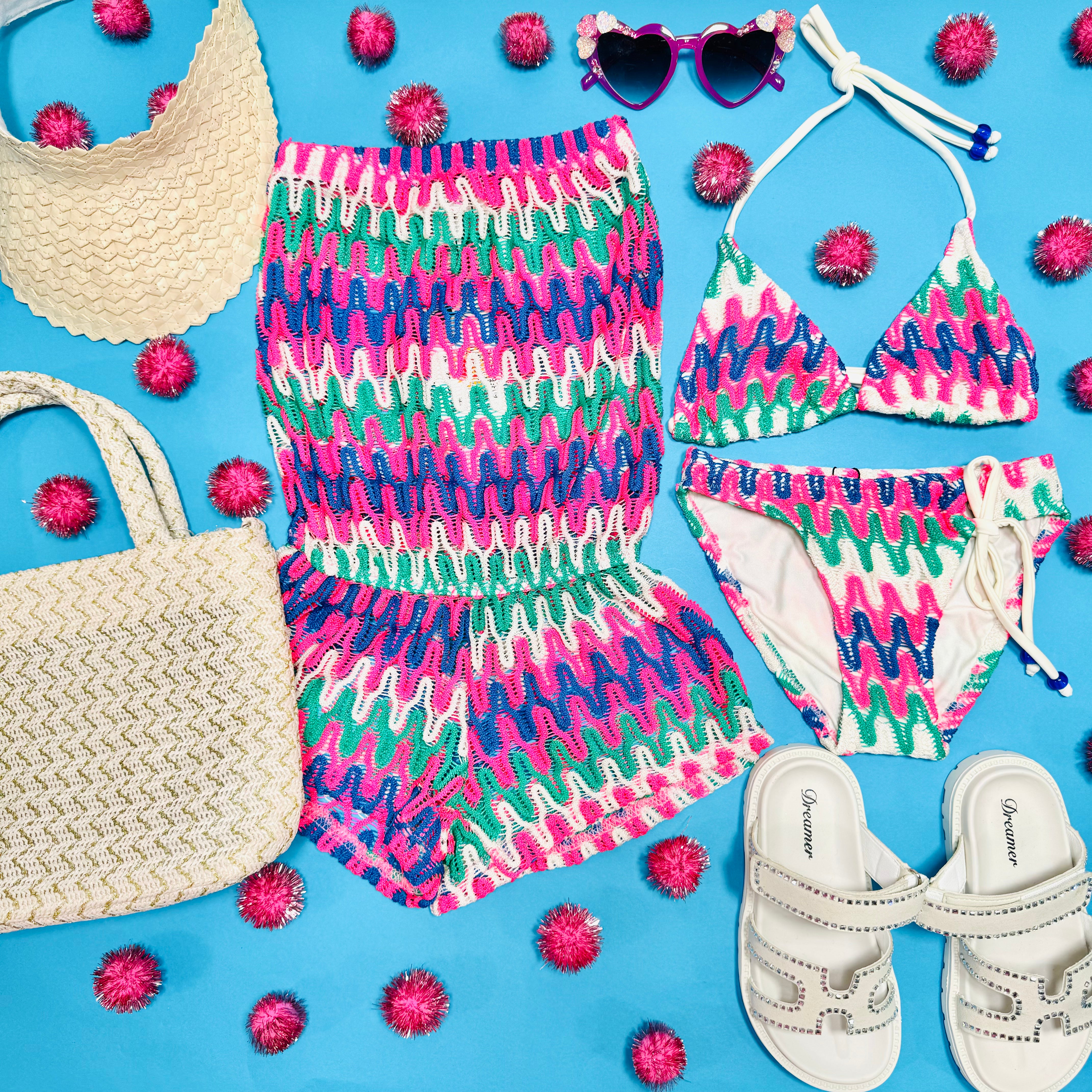 NOUR Zigzag Crochet Romper for Women - Stylish Summer Jumpsuit, Boho Chic Lace One-Piece Outfit - Perfect for Beach Vacations, Music Festivals & Casual Day Out
