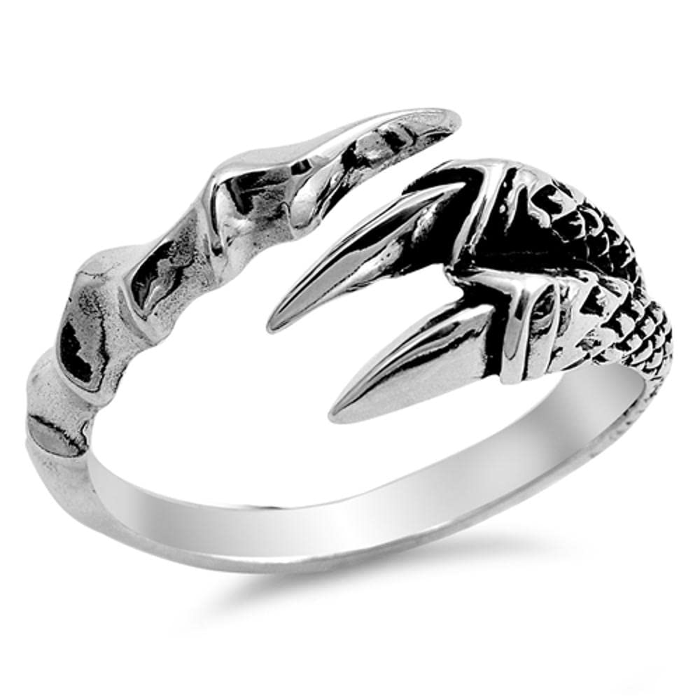 Gothic Biker Ring - .925 Sterling Silver Fang Talon Teeth Design, Adjustable Open Band Size 6-12 for Men & Women - Perfect for Motorcycle Riders, Punk Fashion & Gothic Jewelry Lovers