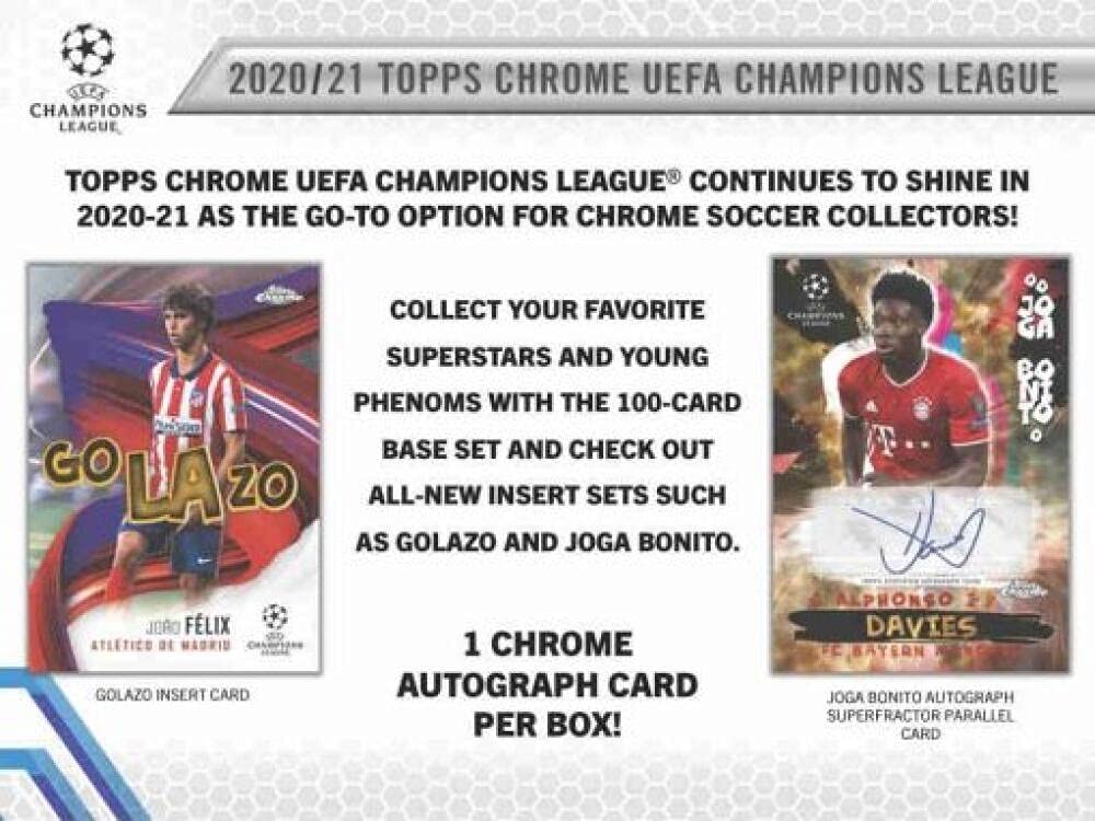 2020/21 Topps Chrome Champions League Soccer Hobby Box - Collectible Soccer Trading Cards for UEFA Champions League Fans - Perfect for Collectors, Investors, and Gift-Giving