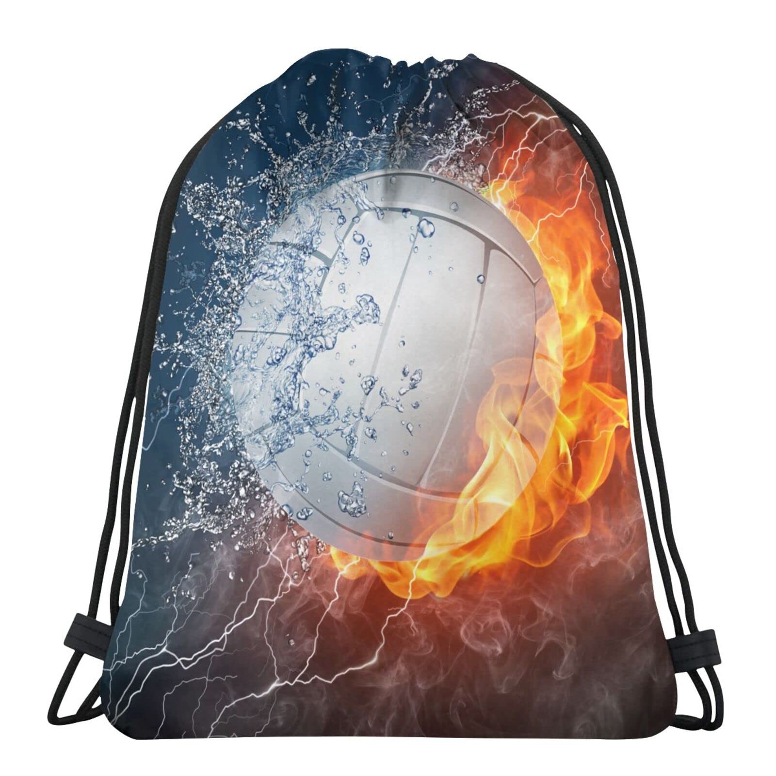 Sports Drawstring Backpack - Waterproof Volleyball Gym Bag with Flame & Lightning Design for Men, Women, Boys & Girls - Perfect for Team Activities, Yoga, Travel & Shopping