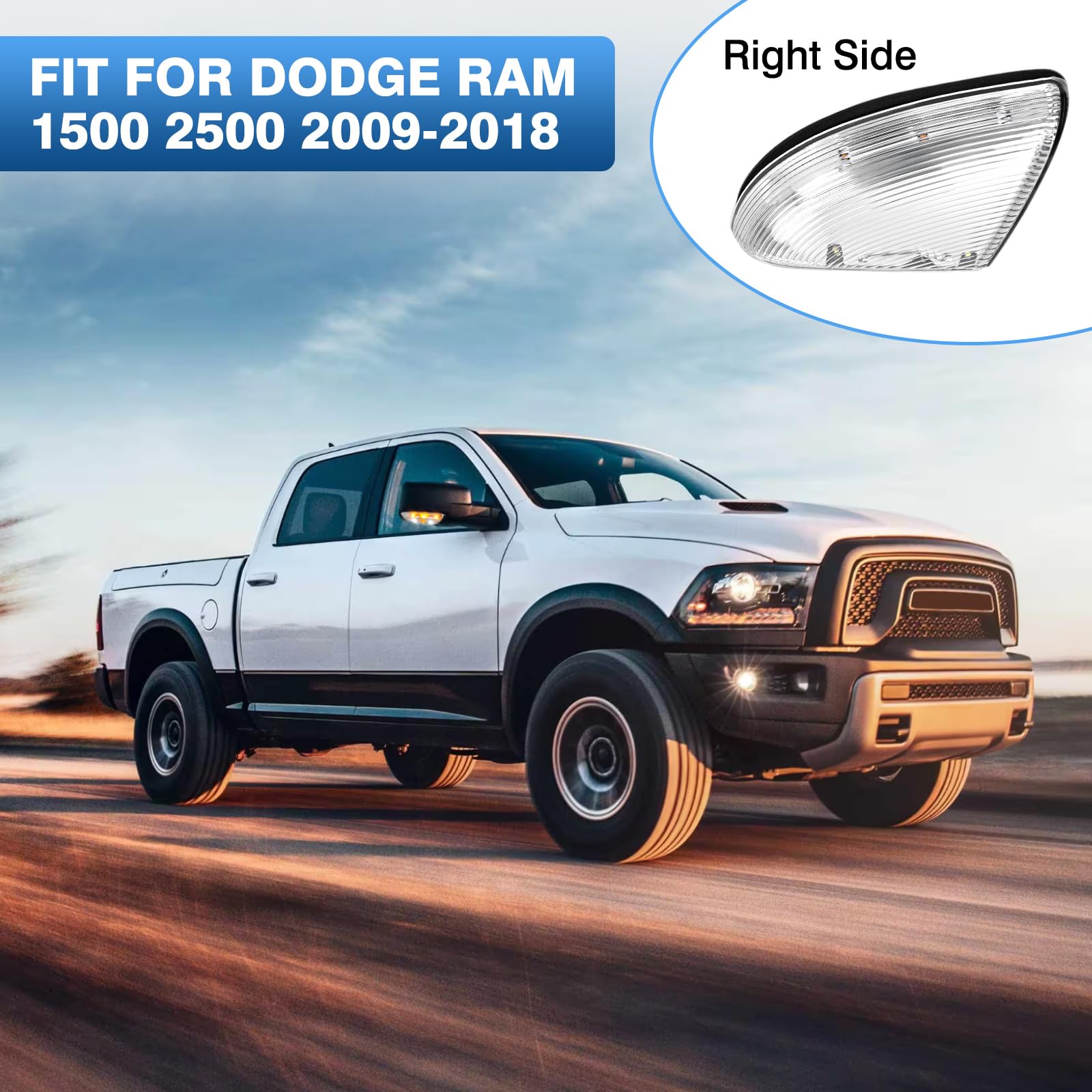 2009-2018 Dodge Ram 1500/2500 LED Puddle Light & Turn Signal Light - Right Passenger Side (Amber+White) | 68064948AA Replacement | Enhanced Night Visibility & Safety for Parking & Off-Road Driving