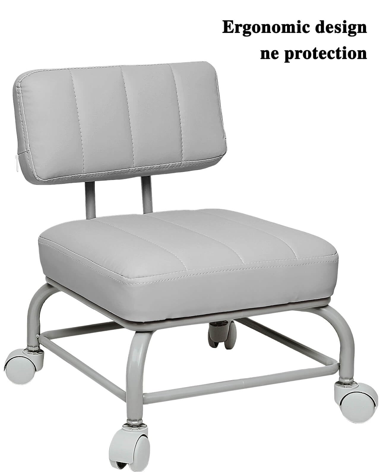 Heavy Duty Rolling Stool with Backrest & Wheels - Adjustable Rolling Chair for Office, Garage, Mechanic, Floor Cleaning | Ergonomic Support for Home & Workshop Use