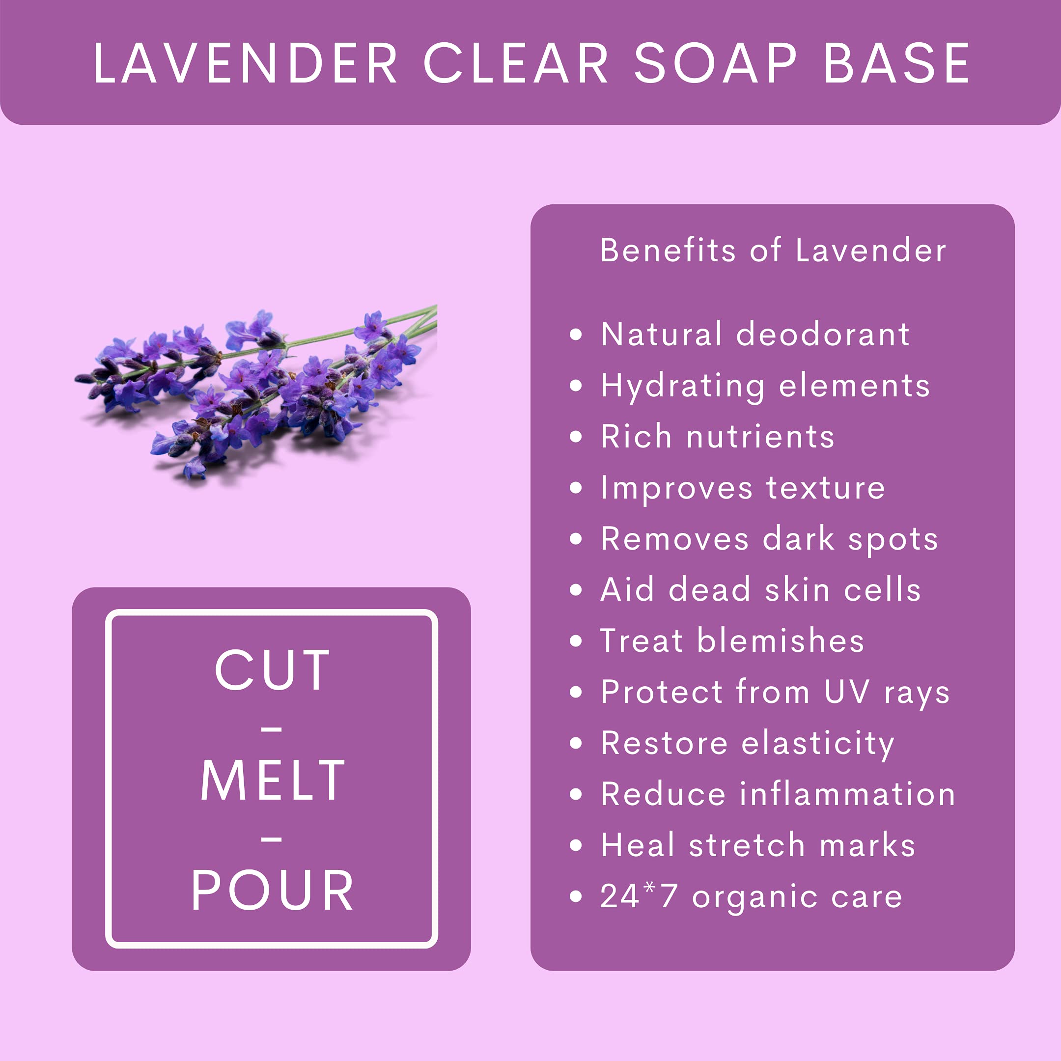 VEDANUM Premium Lavender Melt and Pour Clear Soap Base - 1 KG (Sulfate & Paraben Free) for Handmade Soap Making, DIY Bath & Body Products, Spa Treatments, and Gift Sets