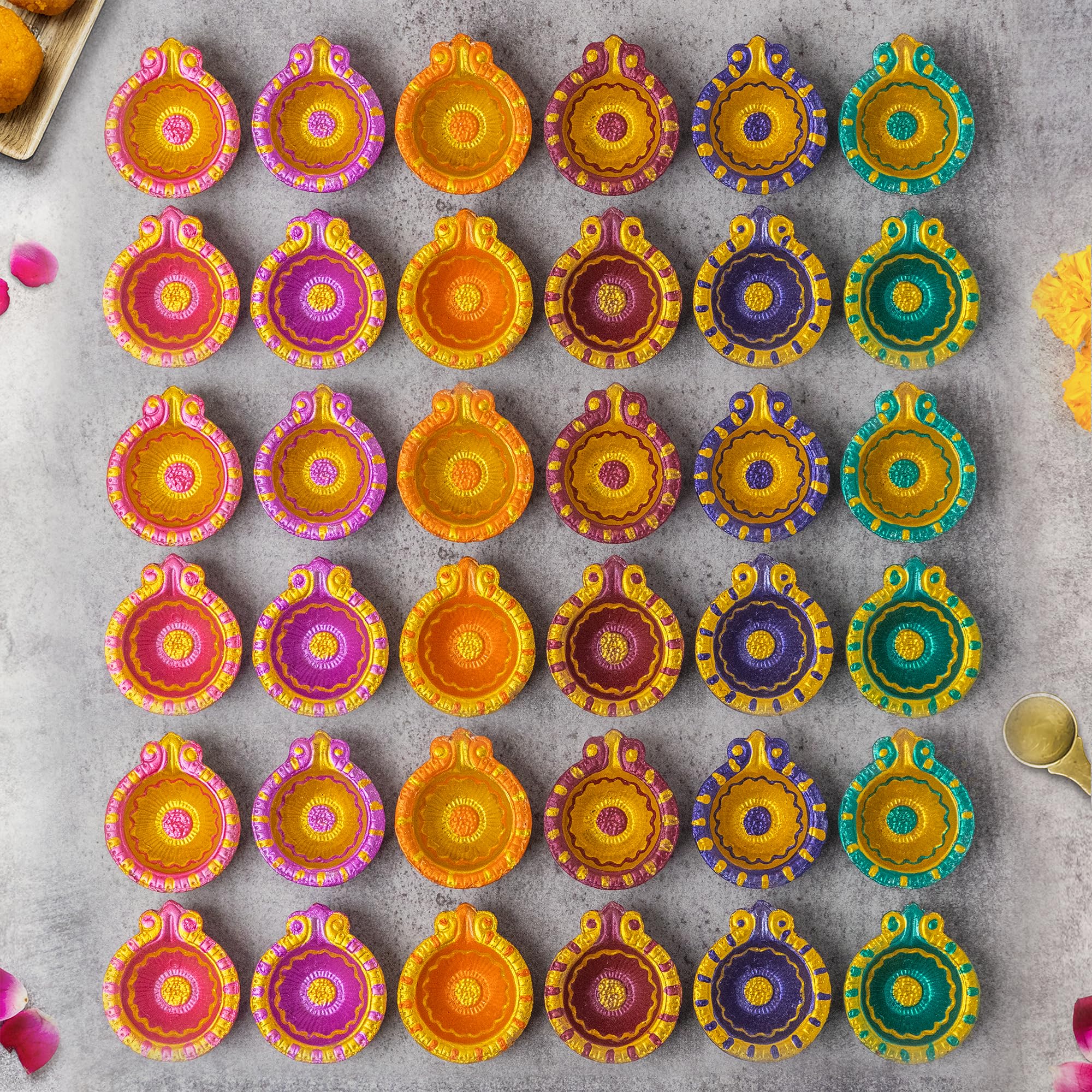 36 Pack Handmade Clay Diya with Wicks - Traditional Indian Earthen Lamps for Diwali, Navratri & Dussehra Decorations - Perfect for Home Puja, Festival Gifts & Wedding Decor