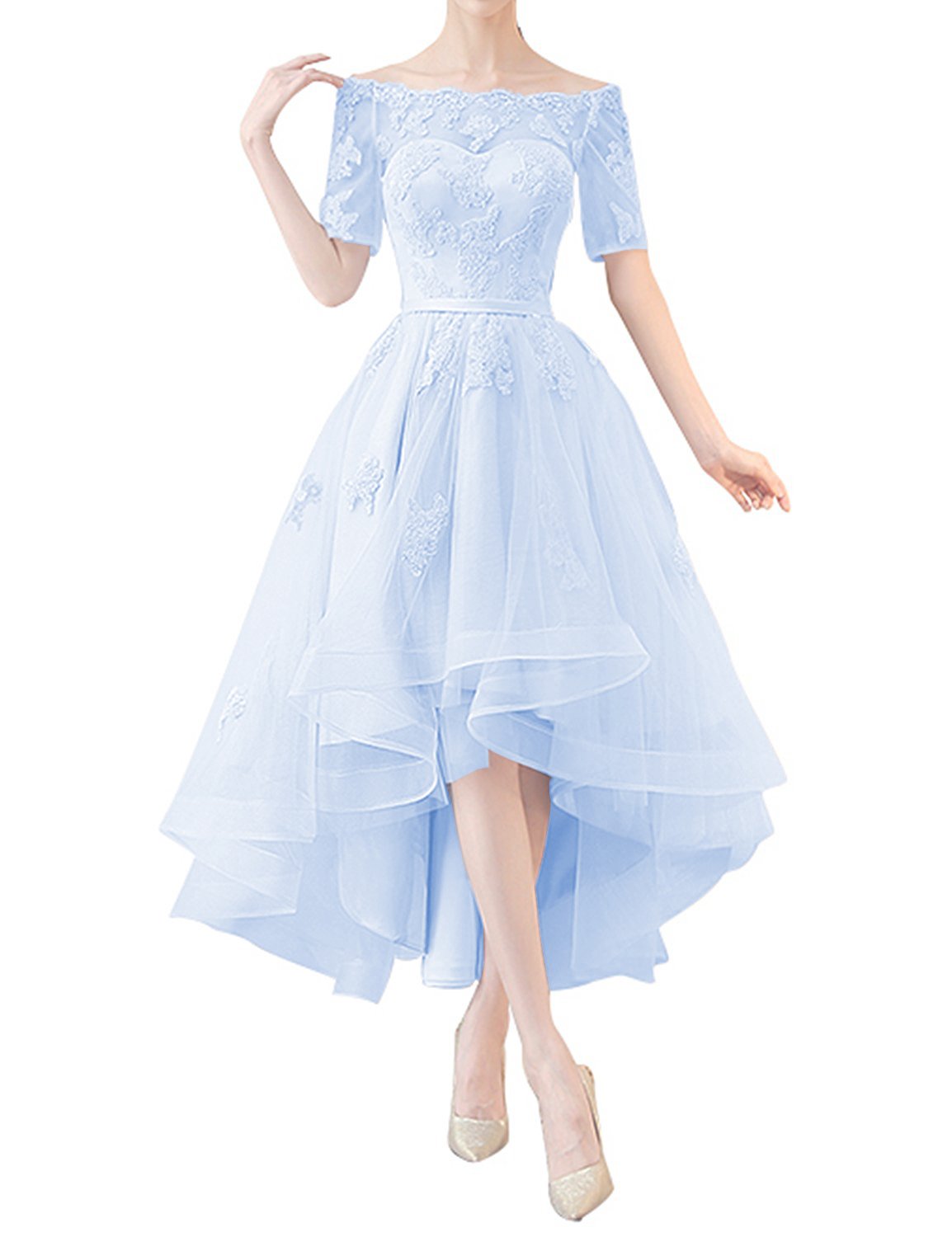 Elegant Aiyi Women's Off-Shoulder High-Low Prom Dress with Short Sleeves - Perfect for Cocktail Parties, Evening Events & Special Occasions