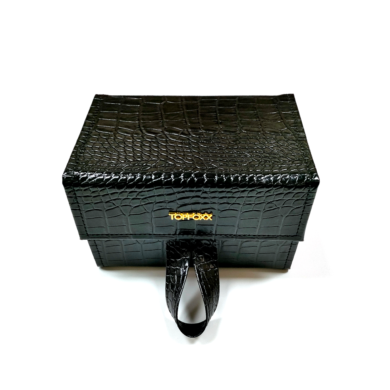 Luxury Black Faux Crocodile Leather Travel Case - Premium Organizer for Jewelry, Watches & Accessories | Perfect for Business Trips, Vacations & Gift Giving