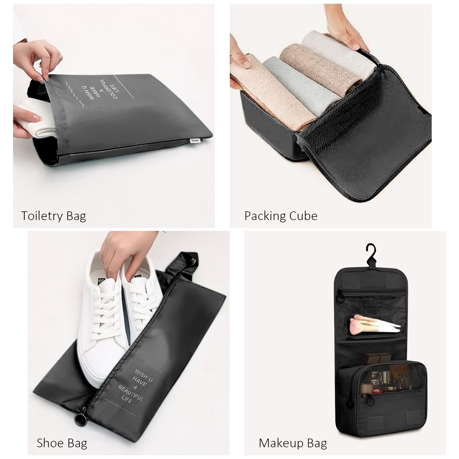 10-Piece Packing Cubes Set for Travel - Lightweight Suitcase Organizer & Luggage Storage Bags - Perfect Travel Accessories for Women (Black) - Ideal for Business Trips, Vacations & Weekend Getaways