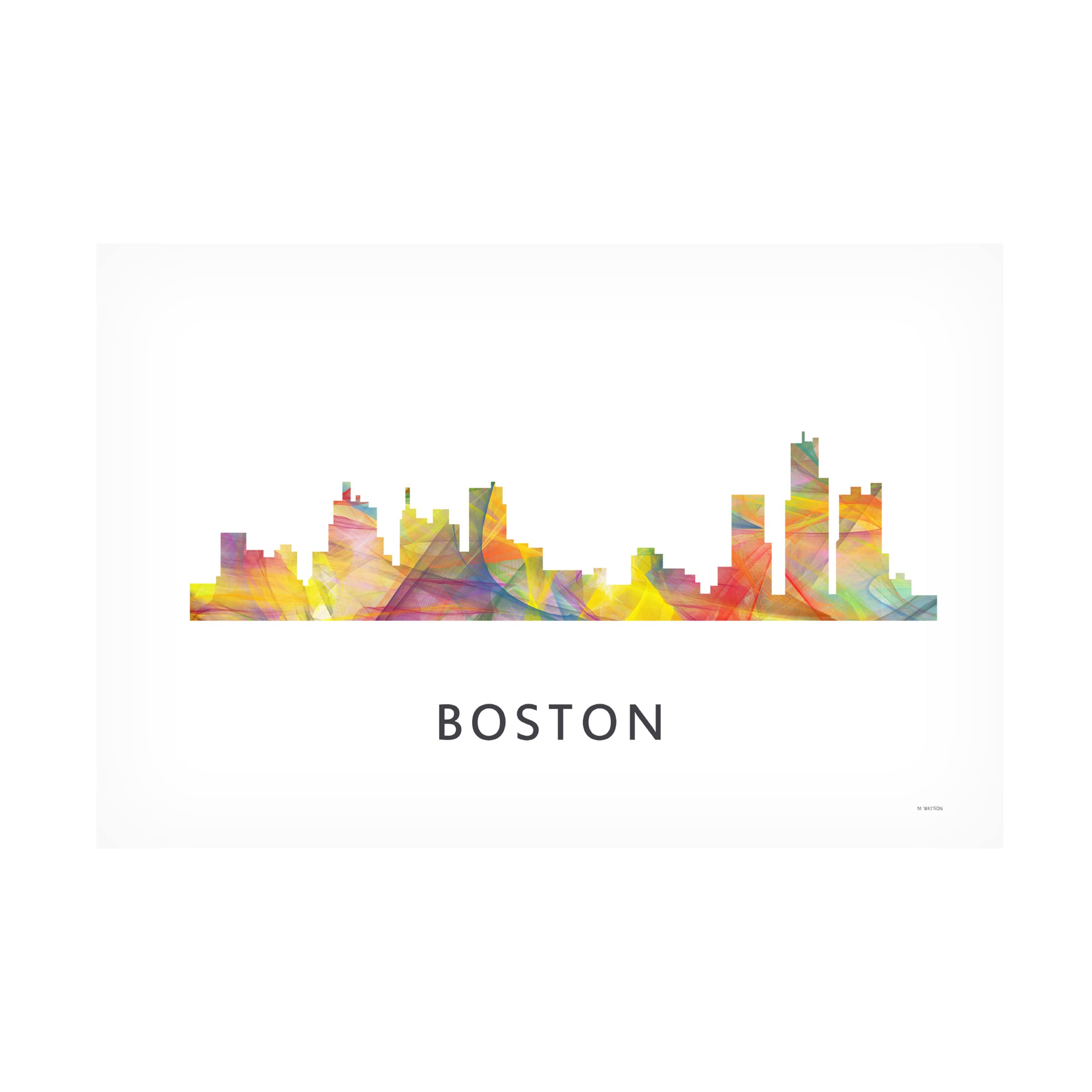 Trademark Fine Art 'Boston Mass Skyline' Canvas Wall Art by Marlene Watson - 16x24 Inches Modern Cityscape Painting for Living Room, Office & Home Decor