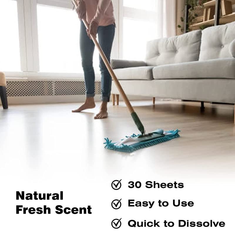 Eco-Friendly Floor Cleaner Sheets - 30 Count | Water-Soluble, Natural Ingredients, Chlorine-Free | Safe for Pets & Easy to Use | Perfect for Hardwood, Tile & Laminate Floors