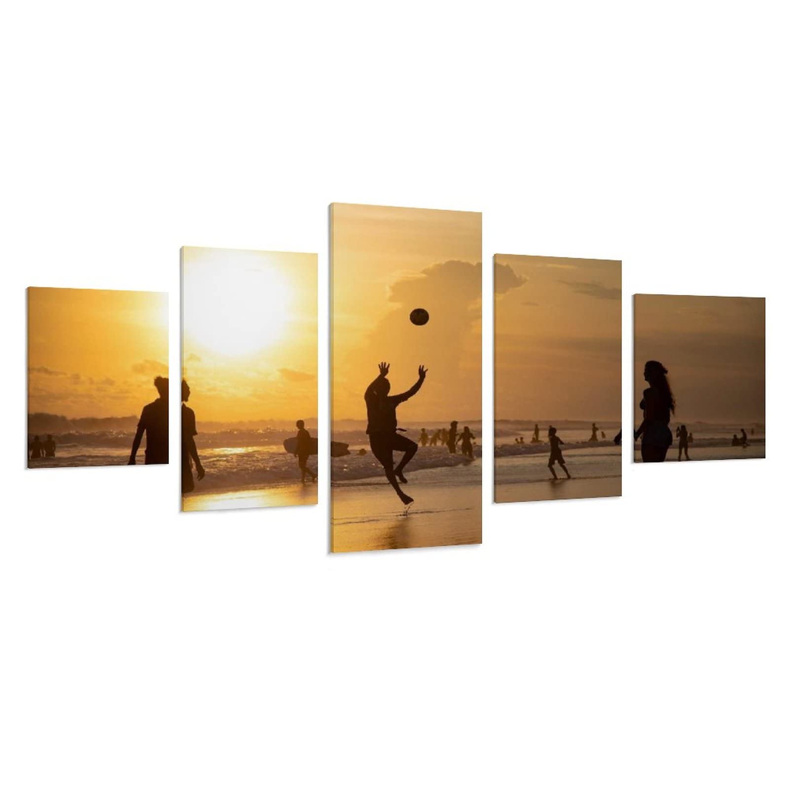 5-Piece Canvas Wall Art Set - Sunset Beach, Surfing & Beach Volleyball Prints - Modern Canvas Painting Posters for Living Room & Bedroom Decor - Perfect for Coastal, Sports & Beach House Themes