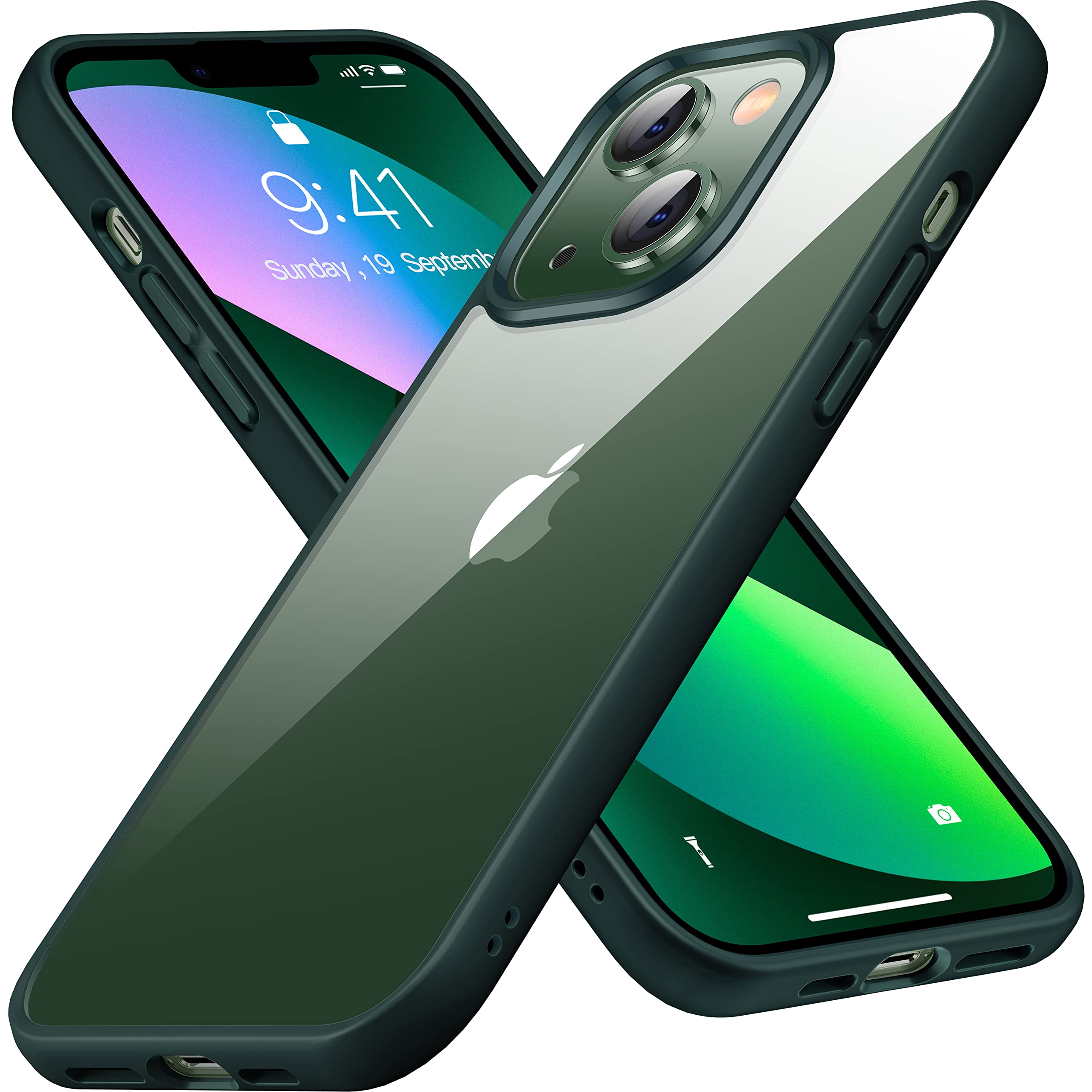 CASEKOO Crystal Clear iPhone 14 Case & iPhone 13 Case - Military Grade Shockproof Protective Cover | 6.1 Inch Anti-Yellowing Phone Case (2022, Green) - Perfect for Outdoor Activities, Work & Daily Protection