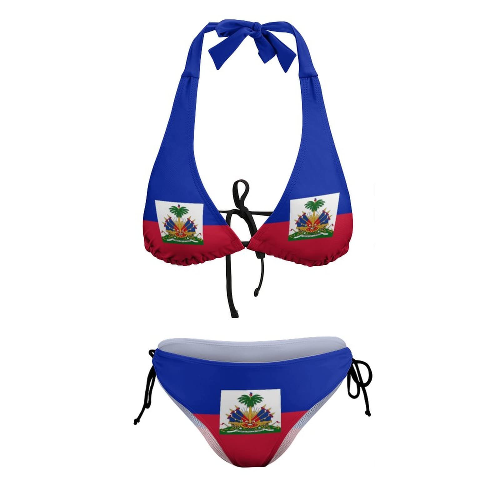 Women's Tie Side Halter Bikini Set with Padded Top - Haitian Flag Print Triangle Swimsuit for Beach, Pool & Summer Vacations