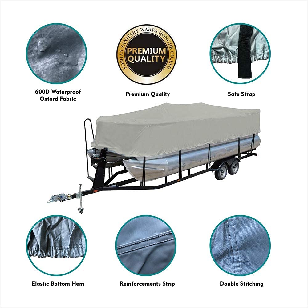 LEADALLWAY 600D Heavy Duty Pontoon Boat Cover with PVC Coating - Waterproof Protection for 17-20FT Boats - Perfect for Outdoor Storage & Marine Use