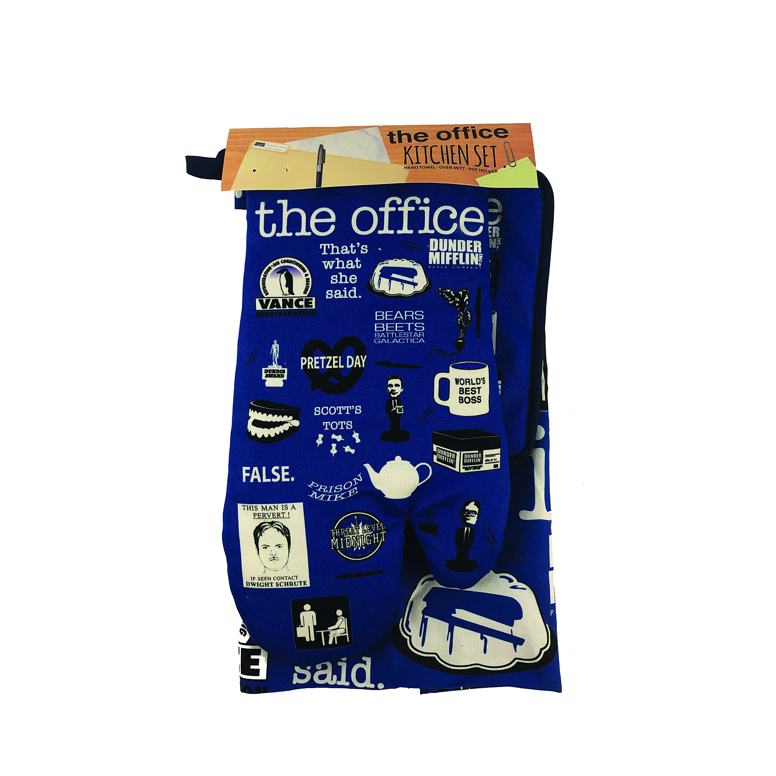 Dunder Mifflin The Office Apron & Kitchen Set - Blue, One Size - Perfect for Cooking, Baking & Themed Parties