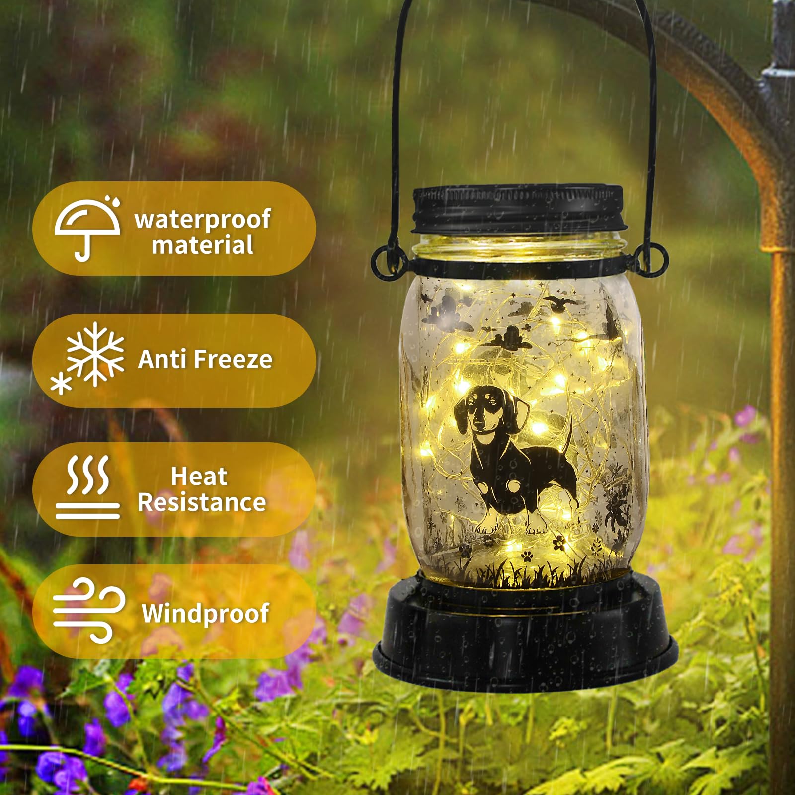 Solar Powered Waterproof Dachshund String Lights - Outdoor Hanging Lantern with Stake for Garden, Yard, Patio Decor - Perfect Gift for Dog Lovers, Mom, Grandma - Ideal for Birthday, Christmas, Wedding & Home Decoration