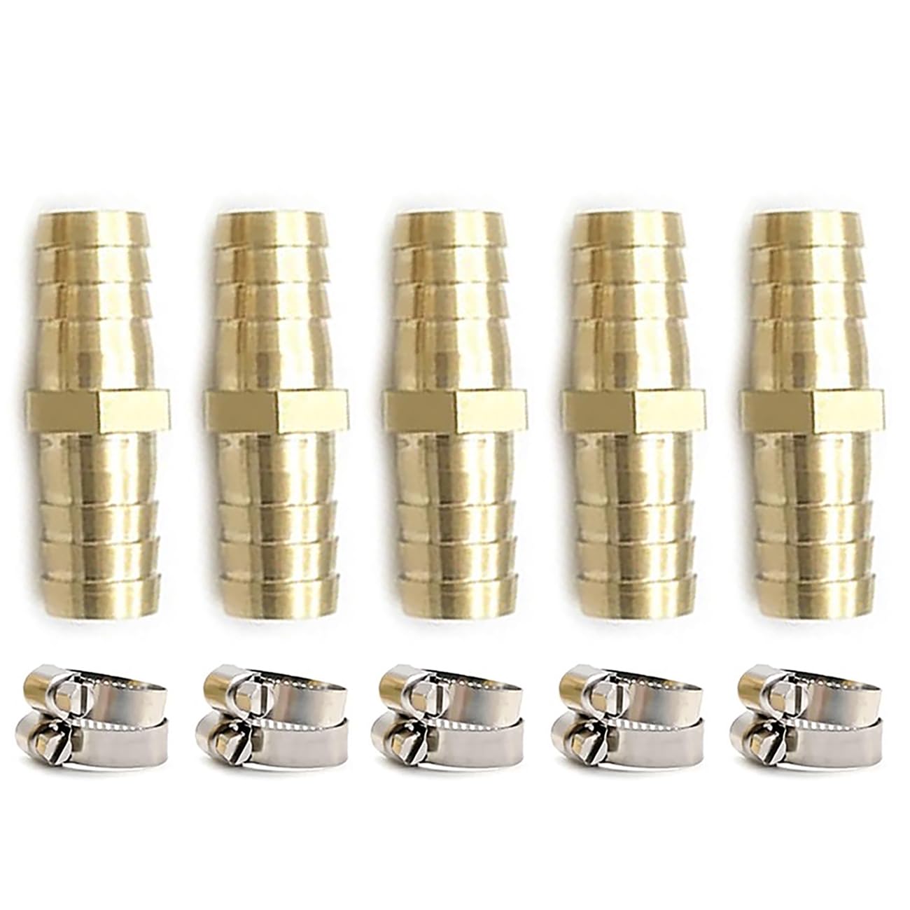 5 Pack 3/4 Inch Brass Garden Hose Repair Mender Connectors with Stainless Steel Clamps - Fix Leaks & Extend Hose Life for Lawn, Garden & Outdoor Watering