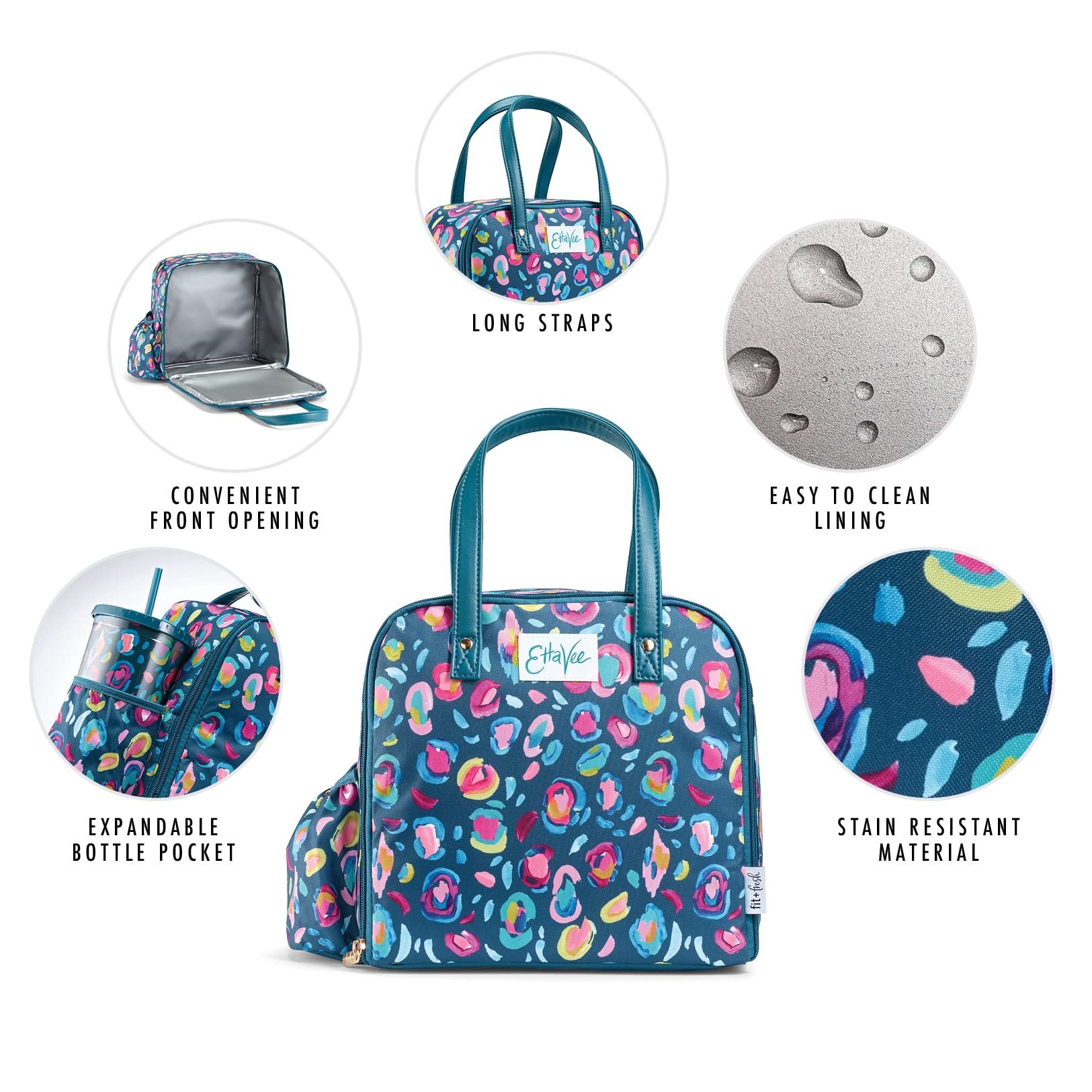Fit & Fresh Insulated Leakproof Lunch Bag for Women - Stain-Resistant Large Lunch Box with Containers, Tumbler & Ice Pack - Zipper Closure Wichita Leopard Design - Perfect for Work, Office, School & Picnics