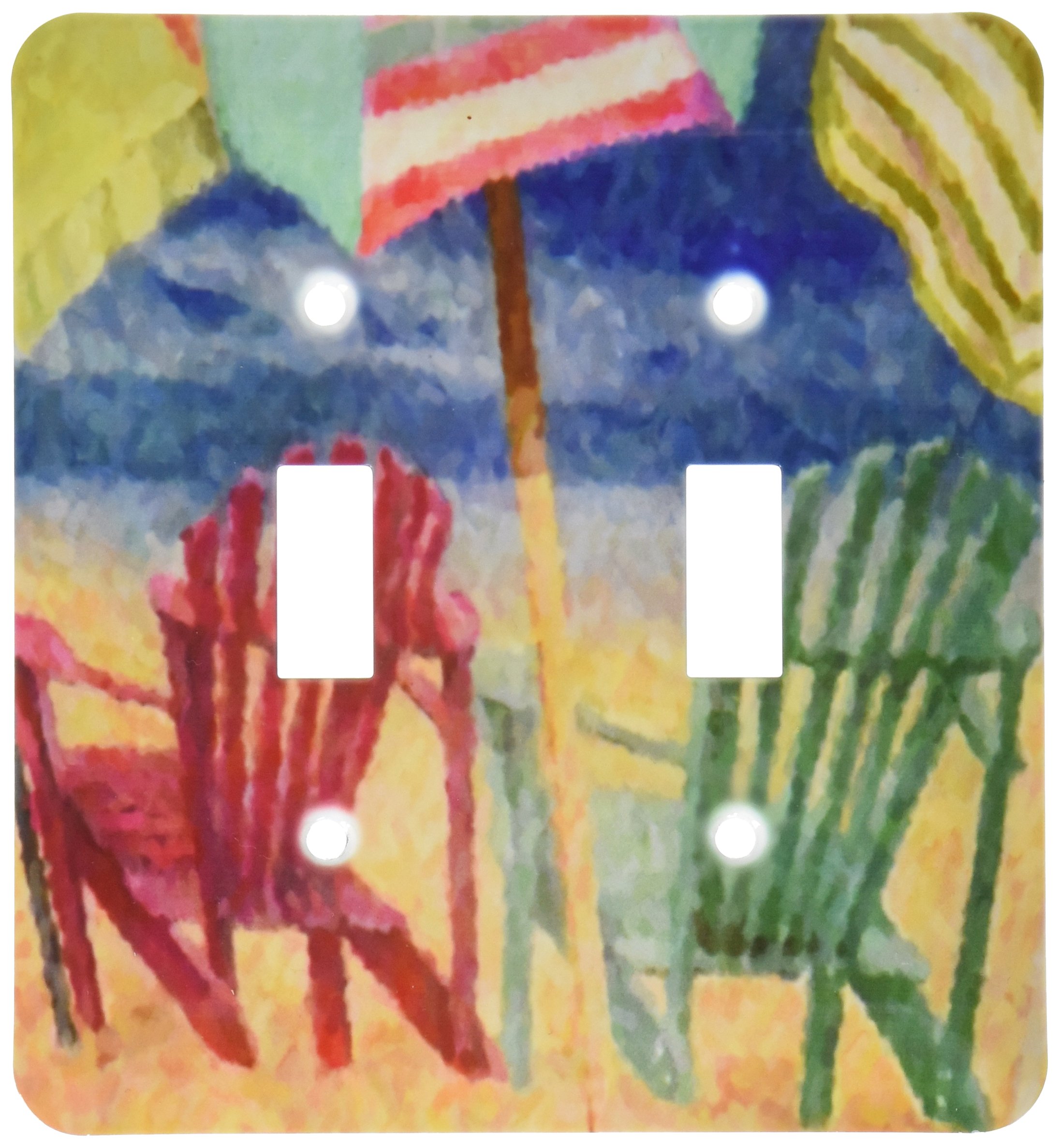 3D Printed Beach Chairs and Umbrella Impressionism Style Double Toggle Switch - Coastal Decor Wall Art for Living Room, Bedroom & Office