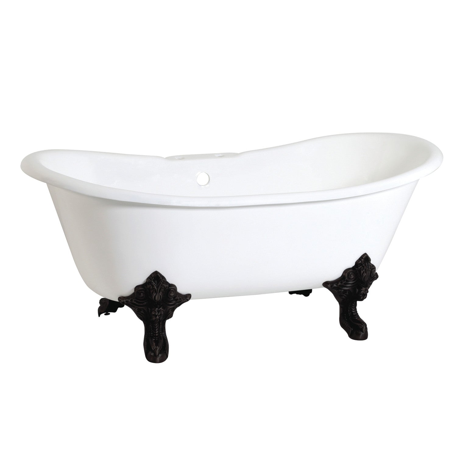 Aqua Eden 72 Inch White Matte Black Cast Iron Oval Double Slipper Clawfoot Bathtub with 7 Inch Faucet Drillings - Vintage Style Freestanding Tub for Luxury Bathroom & Spa Relaxation