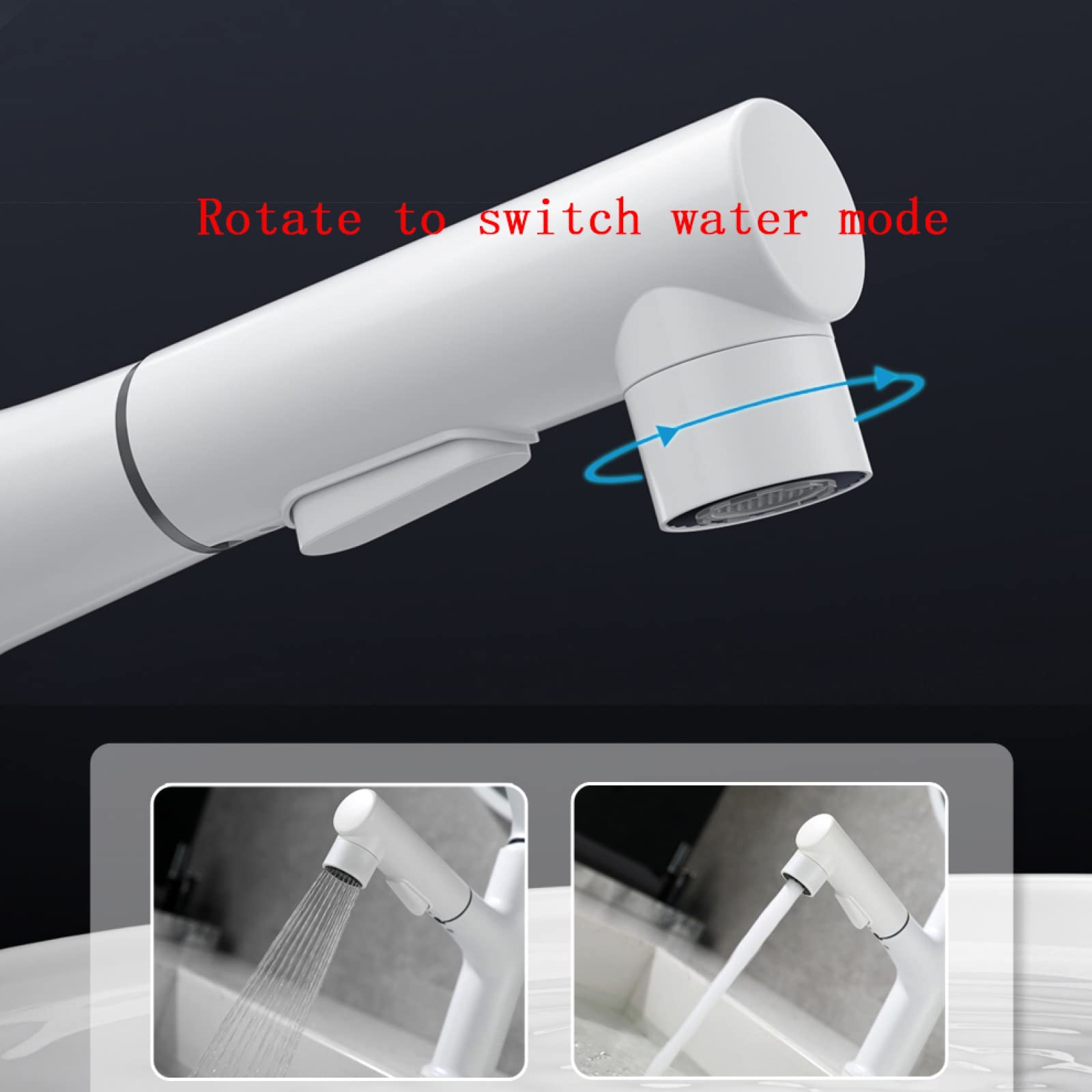 PHKO Removable Single Hole Brass Faucet with 3 Spray Modes - Extendable Hot & Cold Water Mixer Tap for Bathroom Sink, White - Perfect for Modern Bathrooms, Vanities & Home Renovations (Commemoration Day Special)